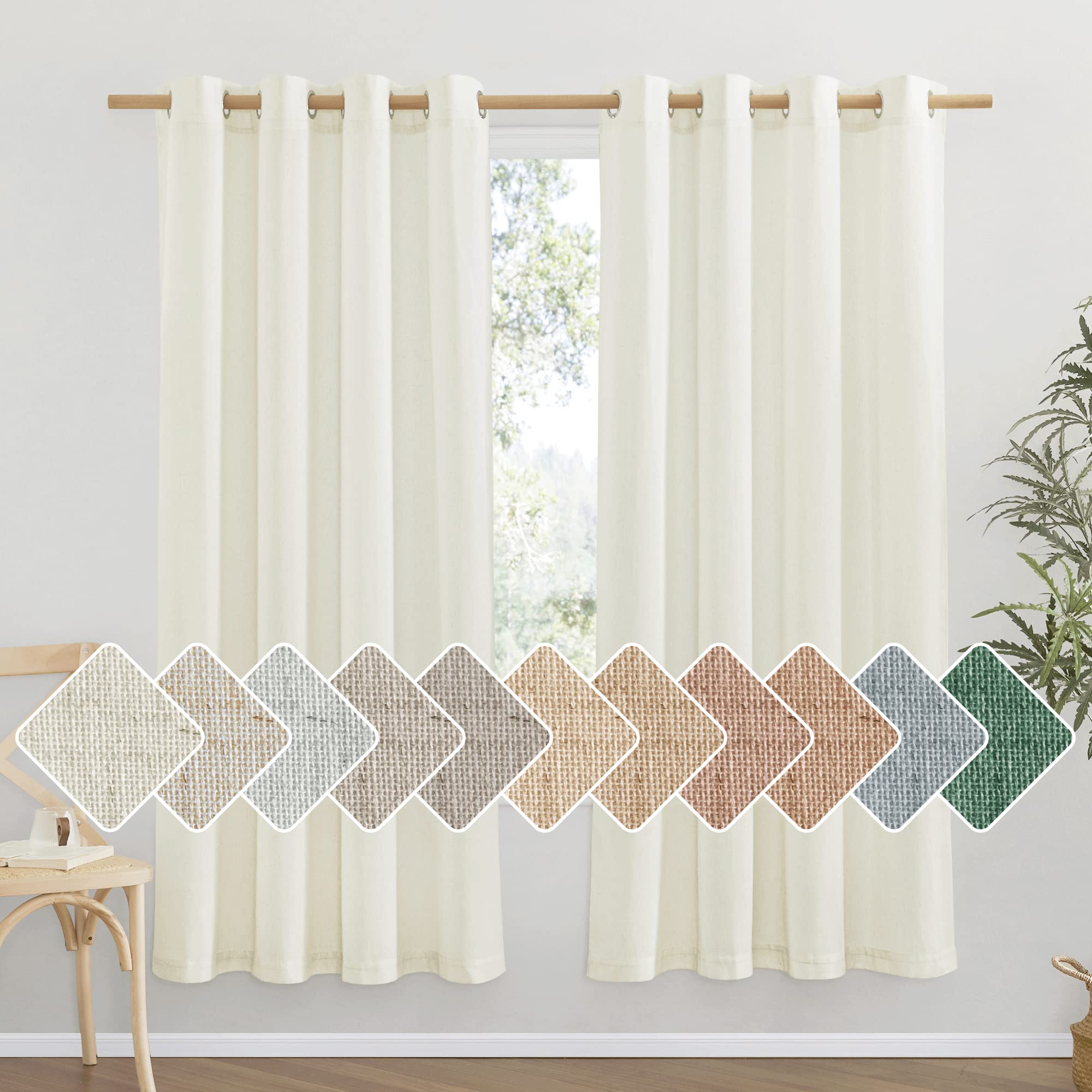 NICETOWN Natural Linen Curtains 84 inch Long 2 Panels Set, Grommet Top Thick Linen Burlap Semi Sheer Vertical Drapes Privacy Assured with Light Filtering for Bedroom/Living Room, W55 x L84