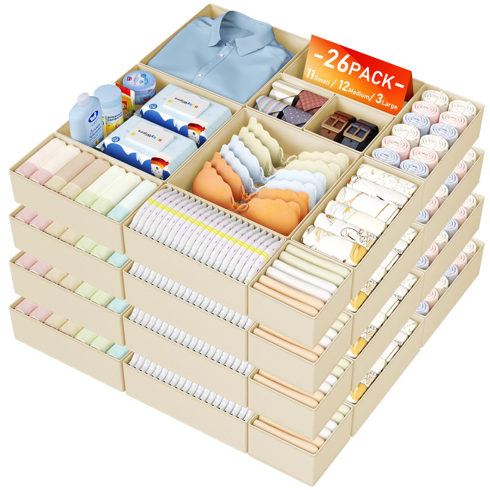 DIMJ Drawer Organizer Clothes Storage - 18 Pack Baby Dresser Organizer for Nursery, Foldable Closet Drawer Organizer Bins for Bedroom Organization, Fabric Storage Dividers for Socks, Underwears, Bras