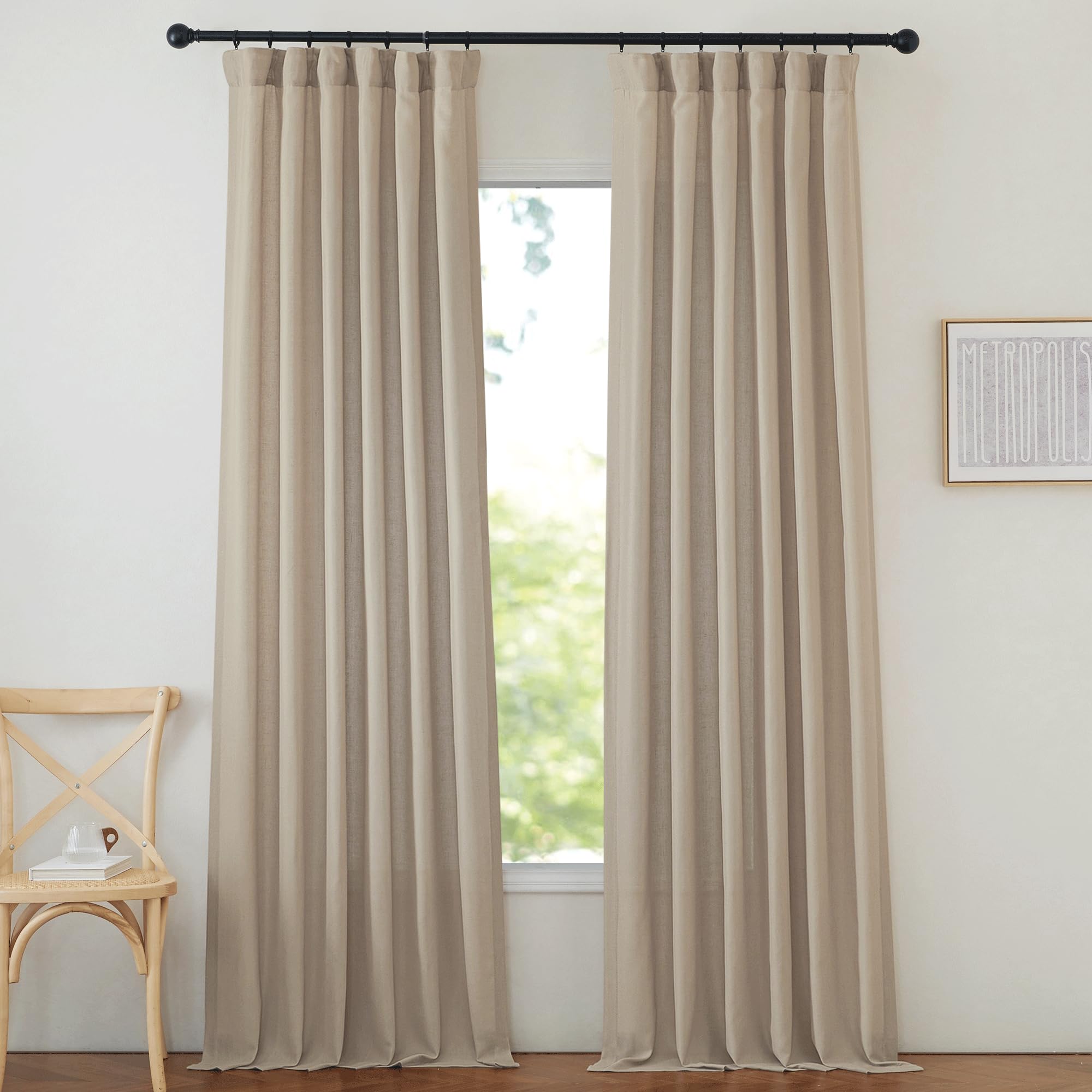 NICETOWN Natural Linen Curtains 84 inch Long 2 Panels Set, Grommet Top Thick Linen Burlap Semi Sheer Vertical Drapes Privacy Assured with Light Filtering for Bedroom/Living Room, W55 x L84