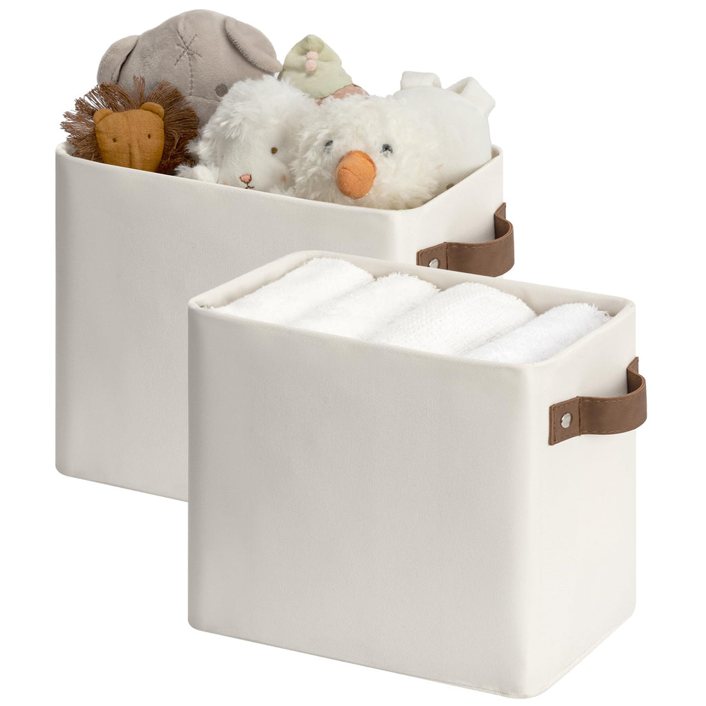StorageWorks Narrow Storage Bins, Small Basket for Closet and Shelves, Fabric Organizer with Handles, Toilet Paper Storage, Khaki and Beige Stripes, 2-Pack