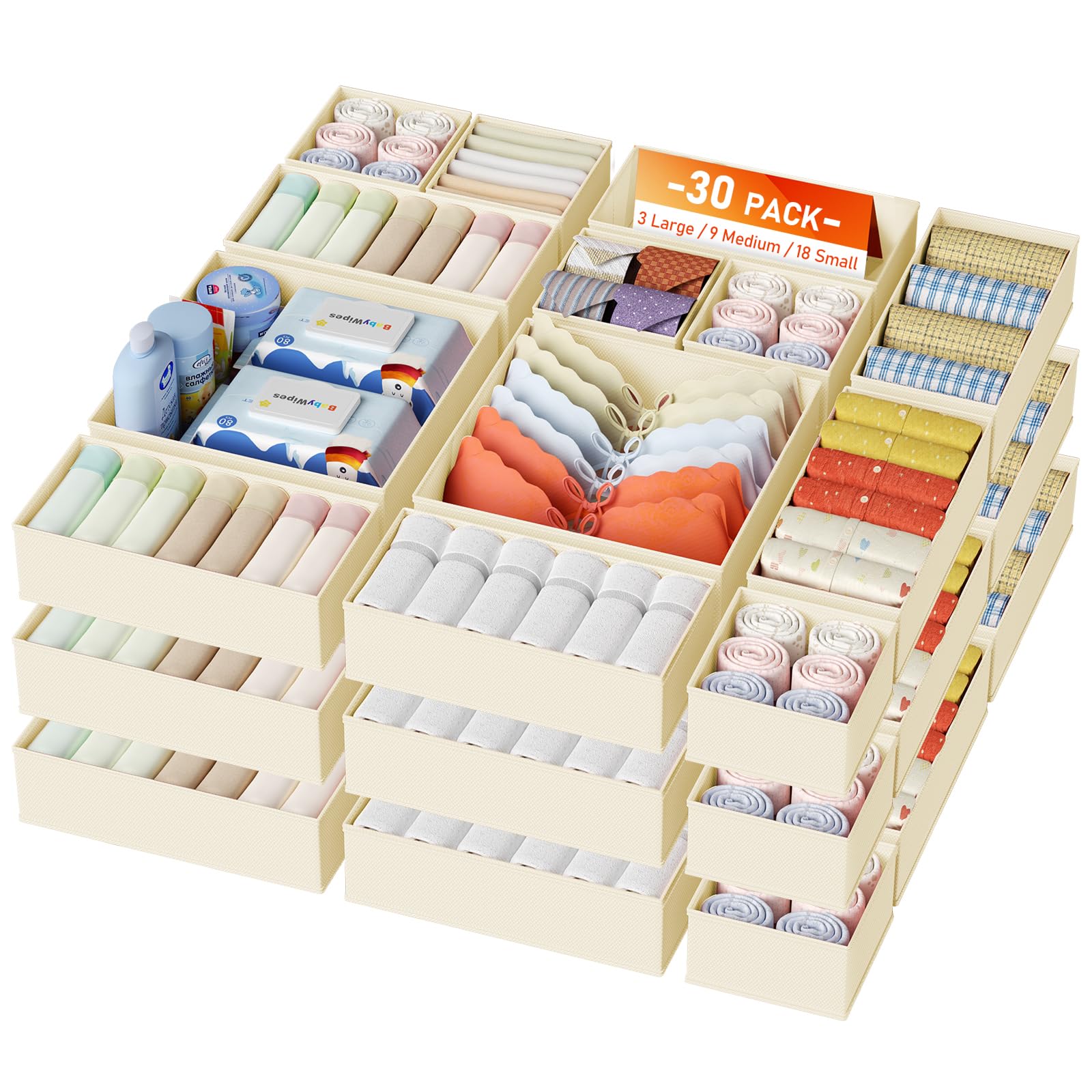 DIMJ Drawer Organizer Clothes Storage - 18 Pack Baby Dresser Organizer for Nursery, Foldable Closet Drawer Organizer Bins for Bedroom Organization, Fabric Storage Dividers for Socks, Underwears, Bras