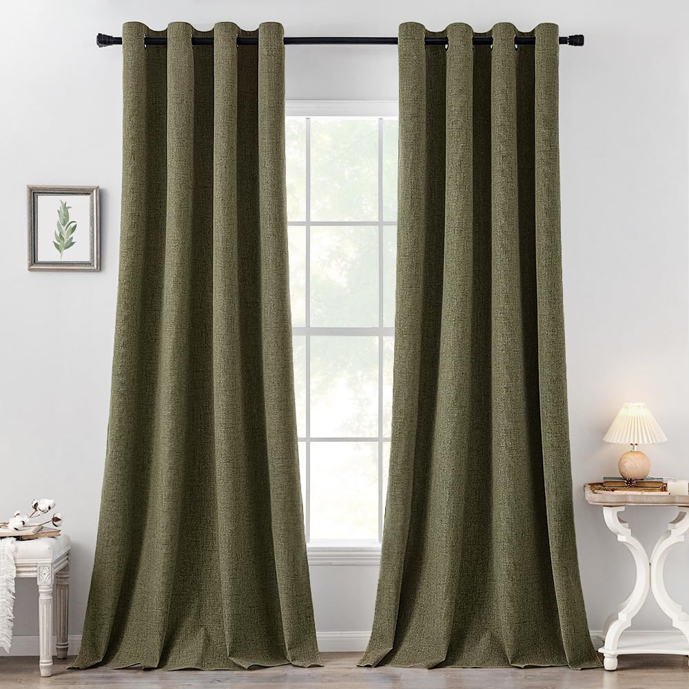 MIULEE 100% Blackout Linen Textured Curtains for Bedroom Solid Thermal Insulated Natural Beige Grommet Room Darkening Curtains & Drapes Luxury Decor for Living Room Nursery 52 x 84 Inch (2 Panels)