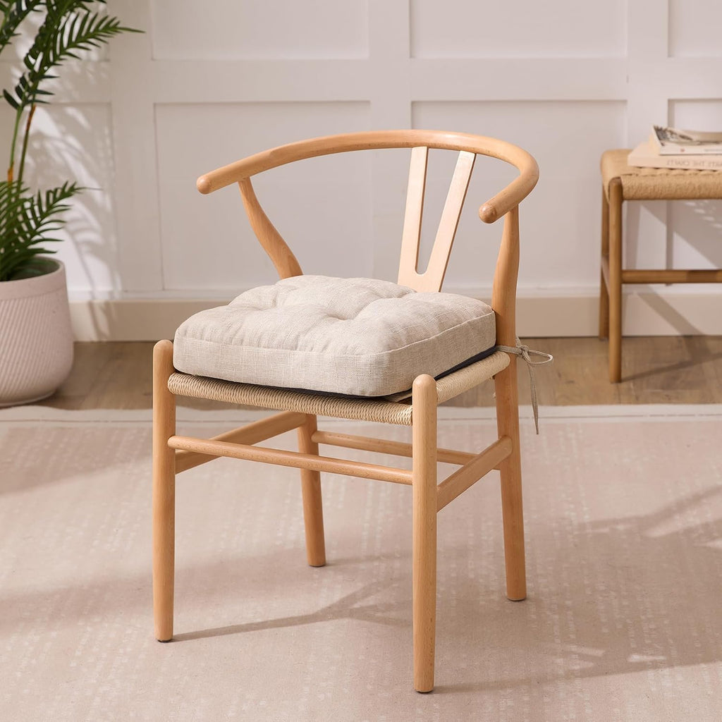 IASEAHK Chair Cushions for Dining Chairs, Dining Chair Cushions, Tufted Indoor Chair Pads with Ties & Non Slip Backing, Seat Cushions for Kitchen Chairs 16.5” x 16.5” x 3.5”, Set of 2, Beige