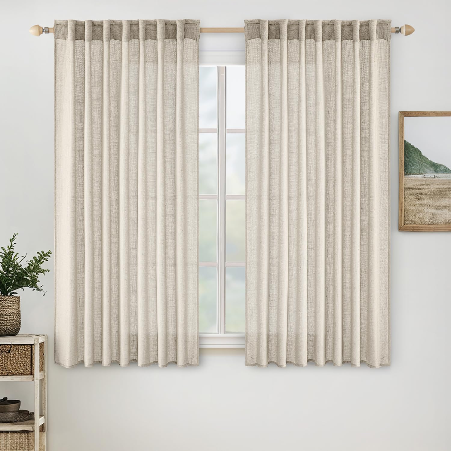 MIULEE Natural White Linen Curtains 84 Inch Long for Bedroom Living Room, Soft Thick Linen Textured Window Drapes Semi Sheer Light Filtering Rod Pocket Back Tab Neutral Farmhouse Cream Ivory 2 Panels