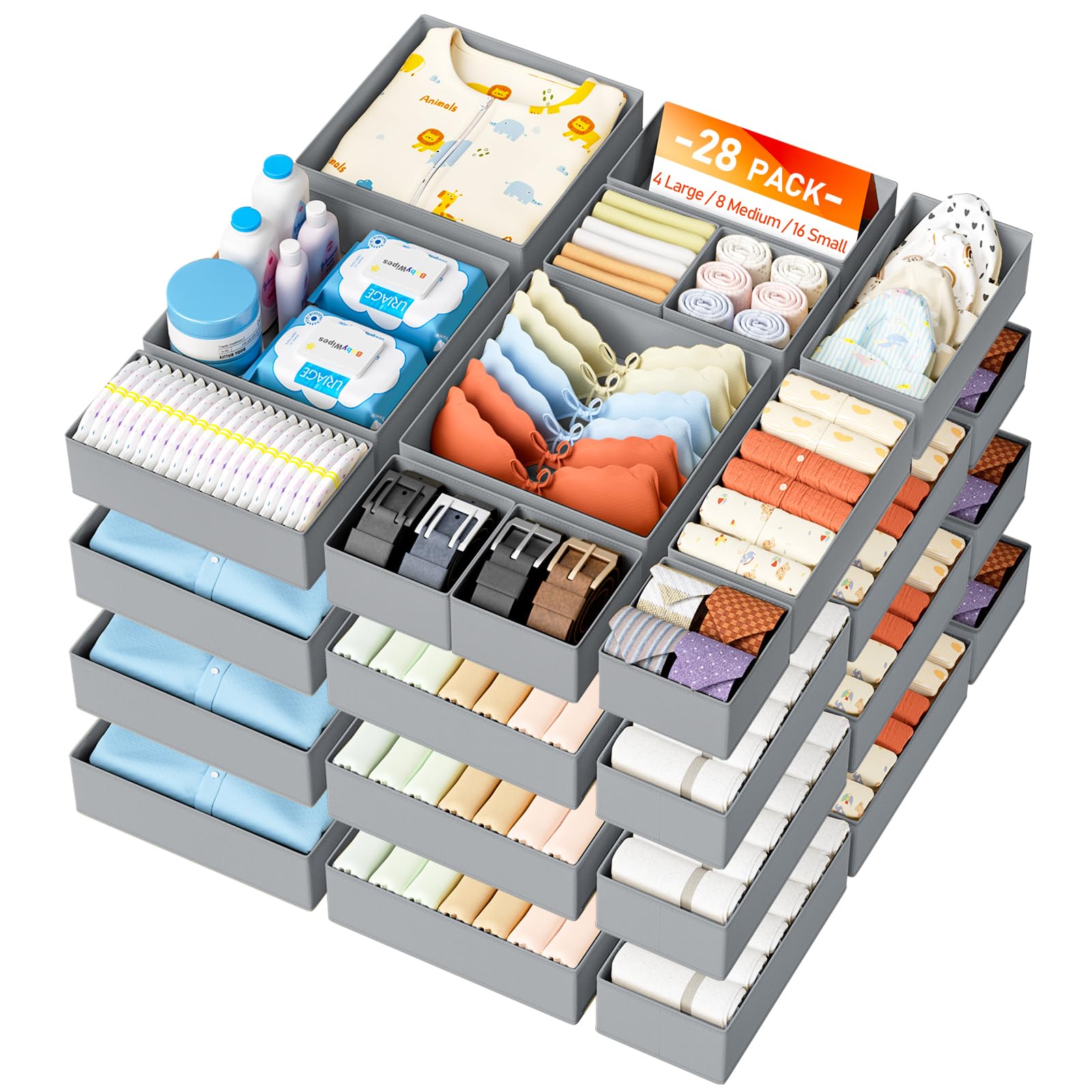 DIMJ Drawer Organizer Clothes Storage - 18 Pack Baby Dresser Organizer for Nursery, Foldable Closet Drawer Organizer Bins for Bedroom Organization, Fabric Storage Dividers for Socks, Underwears, Bras