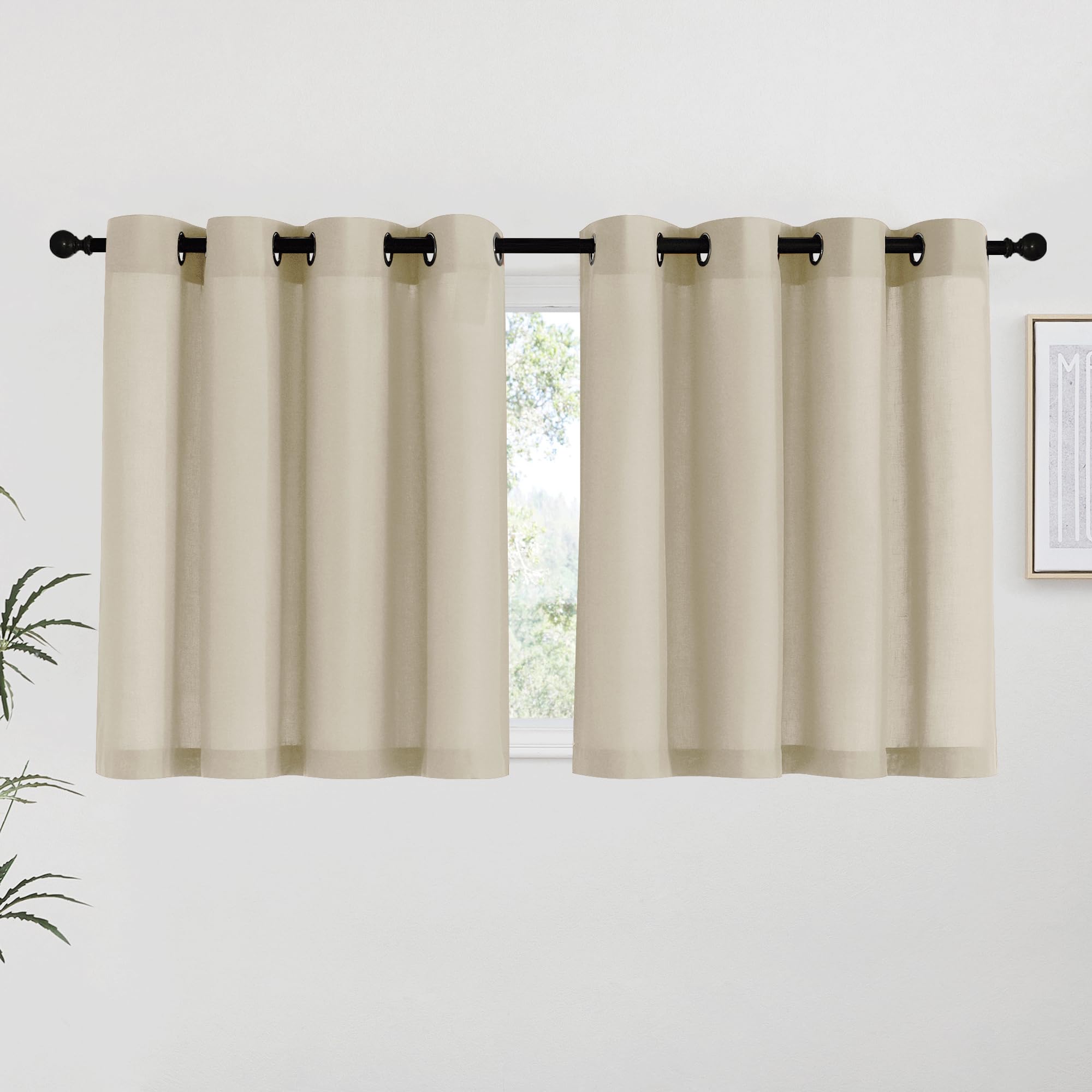 NICETOWN Natural Linen Curtains 84 inch Long 2 Panels Set, Grommet Top Thick Linen Burlap Semi Sheer Vertical Drapes Privacy Assured with Light Filtering for Bedroom/Living Room, W55 x L84