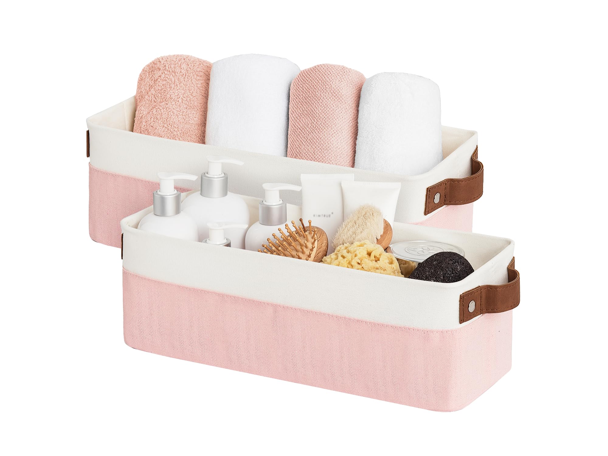 StorageWorks Narrow Storage Bins, Small Basket for Closet and Shelves, Fabric Organizer with Handles, Toilet Paper Storage, Khaki and Beige Stripes, 2-Pack