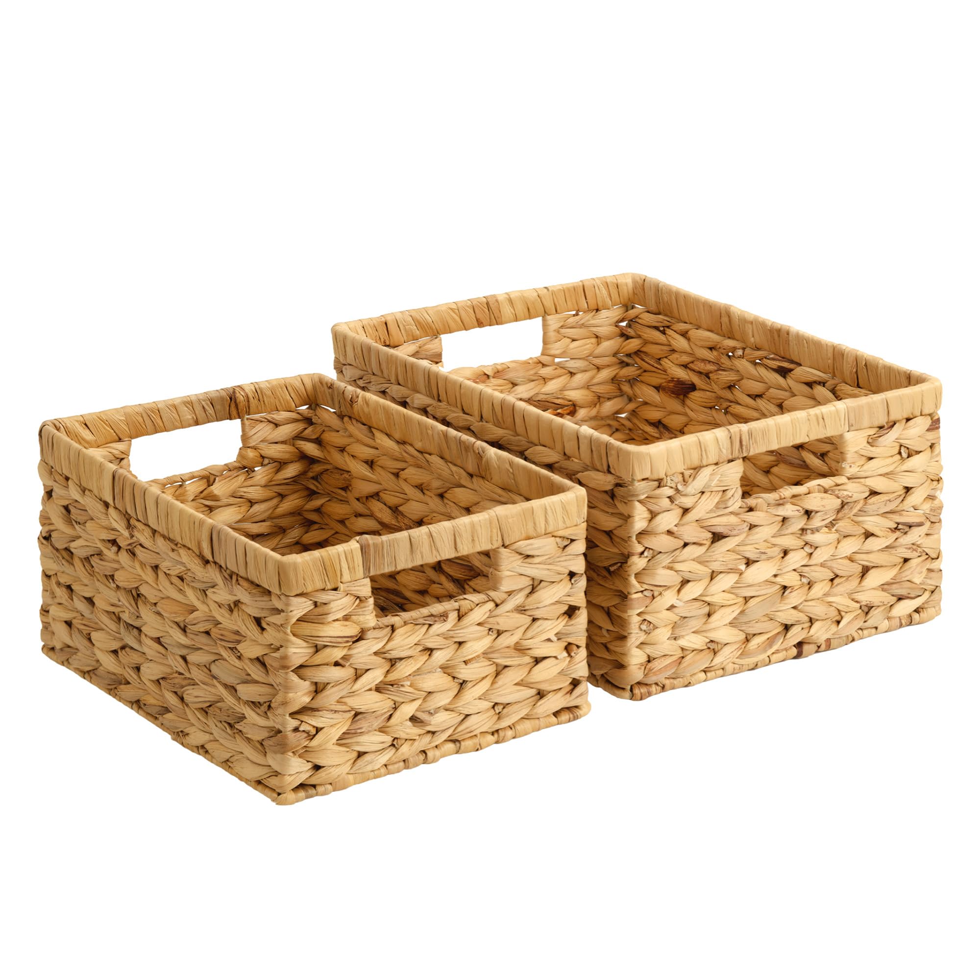 StorageWorks Wicker Basket, Baskets for Organizing, Storage Basket with Built-in Handles, Water Hyacinth Shelves (Medium 2-Pack, Natural Hyacinth)