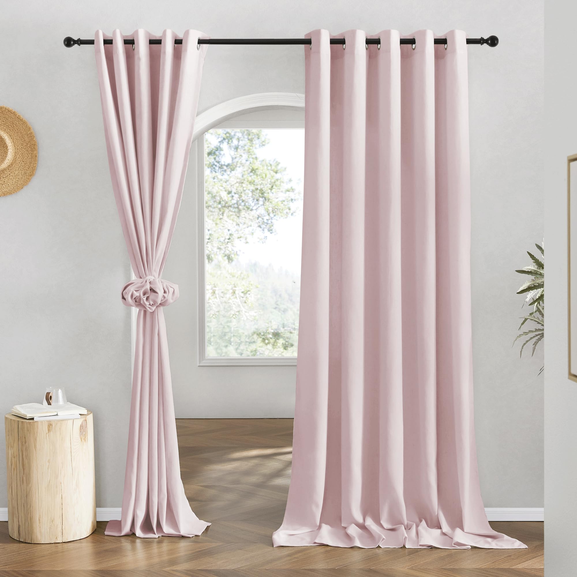 NICETOWN Natural Linen Curtains 84 inch Long 2 Panels Set, Grommet Top Thick Linen Burlap Semi Sheer Vertical Drapes Privacy Assured with Light Filtering for Bedroom/Living Room, W55 x L84