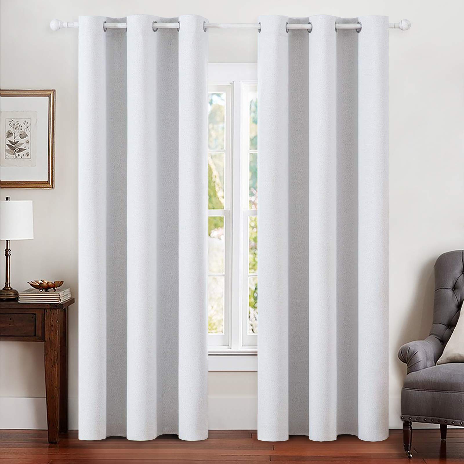 MIULEE 100% Blackout Linen Textured Curtains for Bedroom Solid Thermal Insulated Natural Beige Grommet Room Darkening Curtains & Drapes Luxury Decor for Living Room Nursery 52 x 84 Inch (2 Panels)