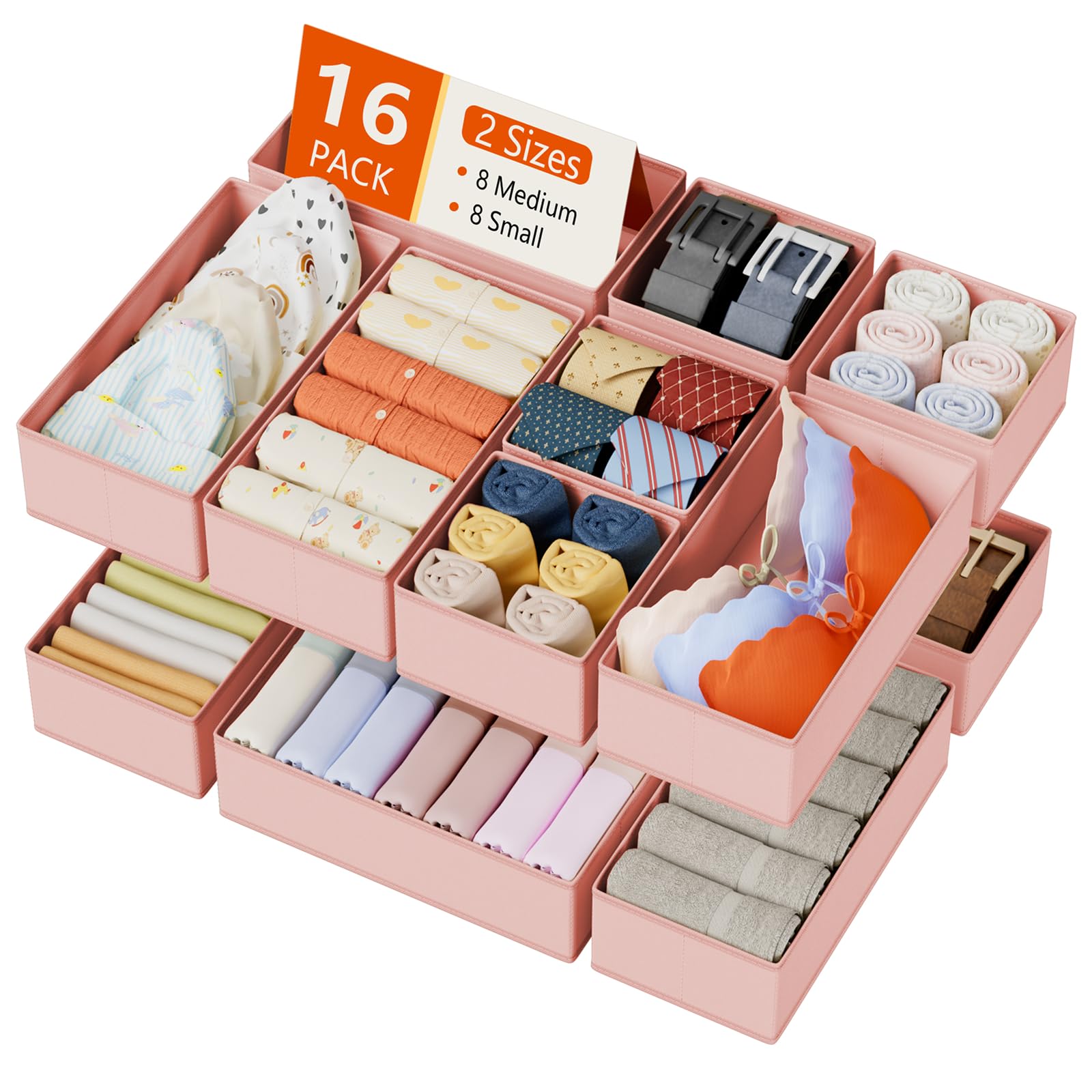 DIMJ Drawer Organizers Clothes, Dresser Organizer Bins for Baby Clothes,Underwear and Sock, Fabric Closet Organization and Storage Boxs, Drawer Dividers for Nursery, Clothing, Tie - 4 Pack, Beige