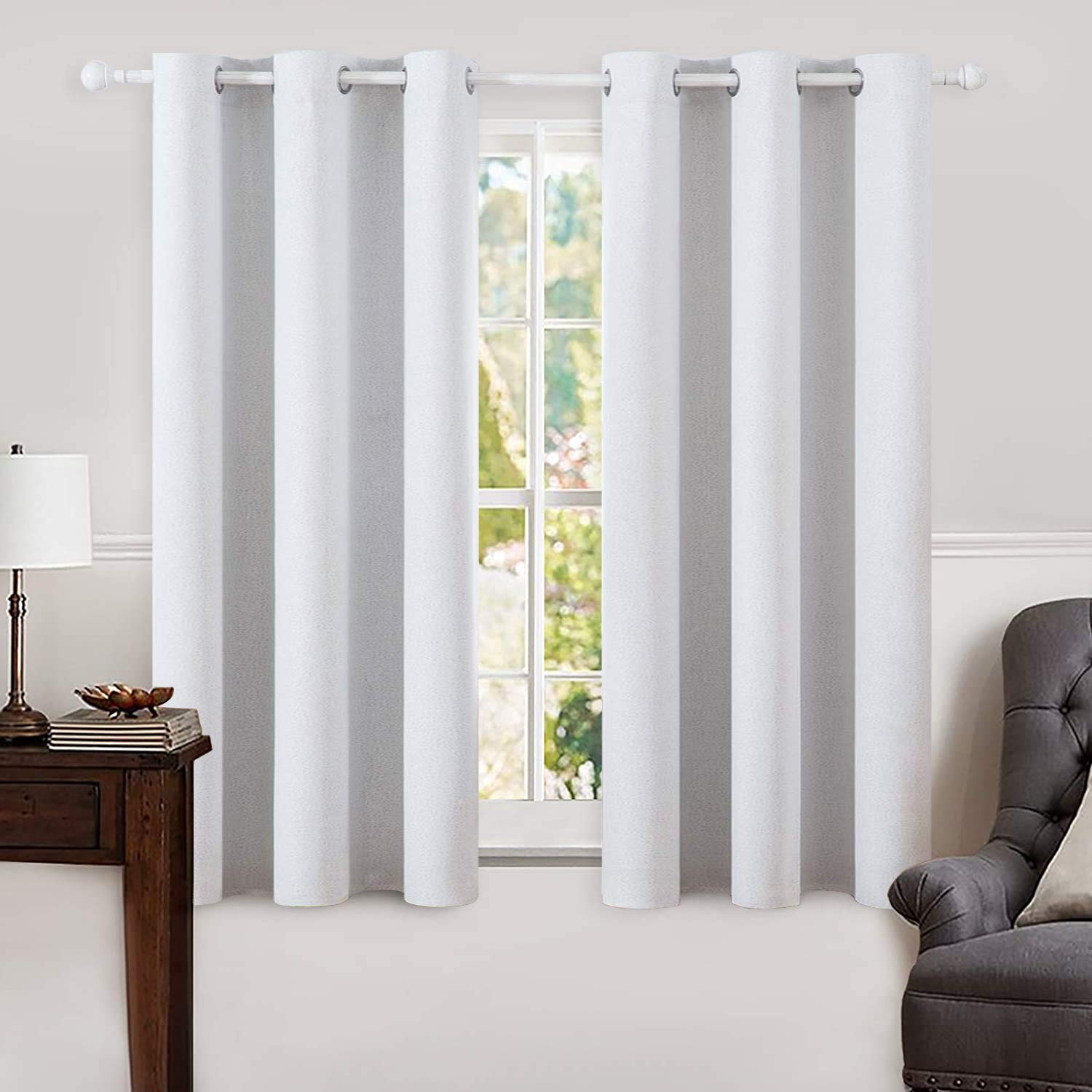 MIULEE 100% Blackout Linen Textured Curtains for Bedroom Solid Thermal Insulated Natural Beige Grommet Room Darkening Curtains & Drapes Luxury Decor for Living Room Nursery 52 x 84 Inch (2 Panels)