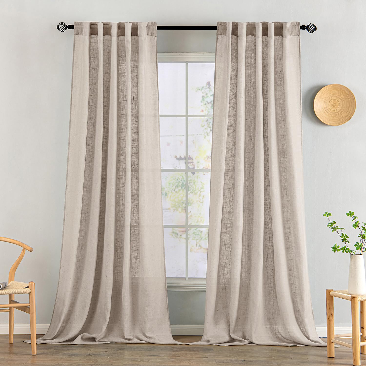 MIULEE Natural White Linen Curtains 84 Inch Long for Bedroom Living Room, Soft Thick Linen Textured Window Drapes Semi Sheer Light Filtering Rod Pocket Back Tab Neutral Farmhouse Cream Ivory 2 Panels