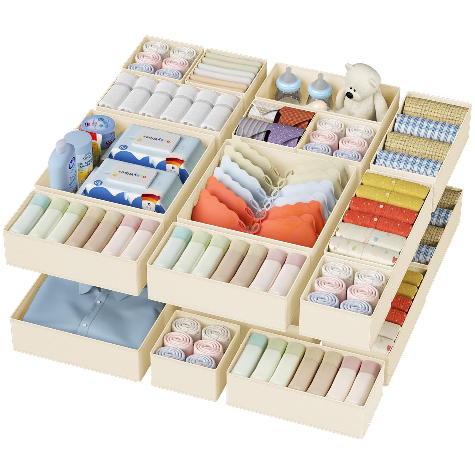 DIMJ Drawer Organizer Clothes Storage - 18 Pack Baby Dresser Organizer for Nursery, Foldable Closet Drawer Organizer Bins for Bedroom Organization, Fabric Storage Dividers for Socks, Underwears, Bras