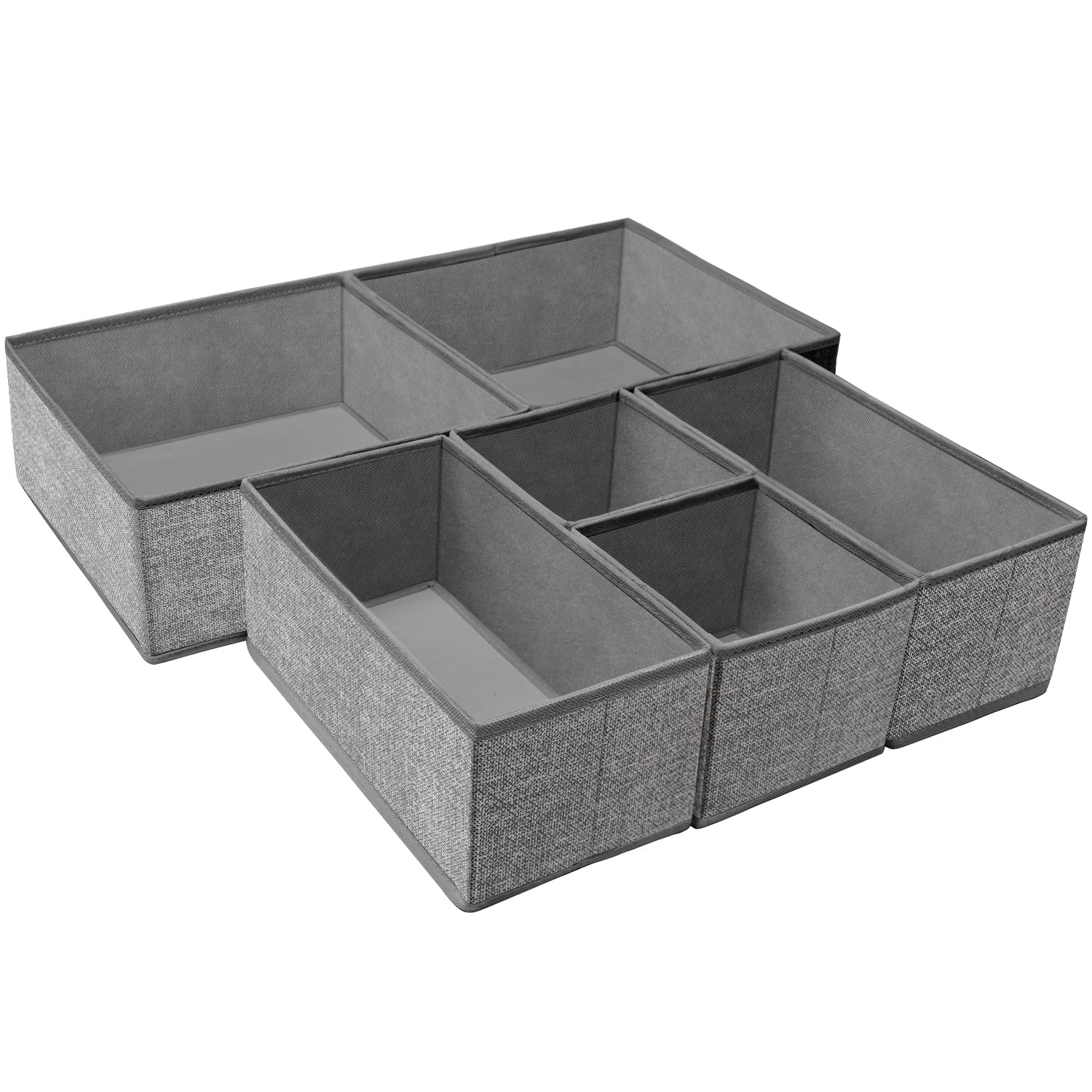 Criusia Foldable Underwear Drawer Organizer, Closet Dividers, Storage Box for Clothes, Socks (6 Bins, Gray)