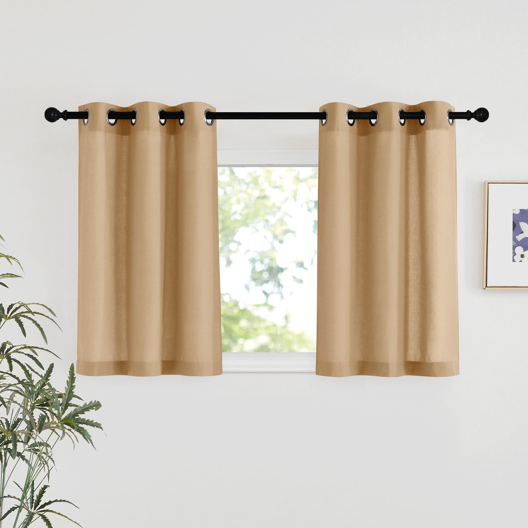 NICETOWN Natural Linen Curtains 84 inch Long 2 Panels Set, Grommet Top Thick Linen Burlap Semi Sheer Vertical Drapes Privacy Assured with Light Filtering for Bedroom/Living Room, W55 x L84