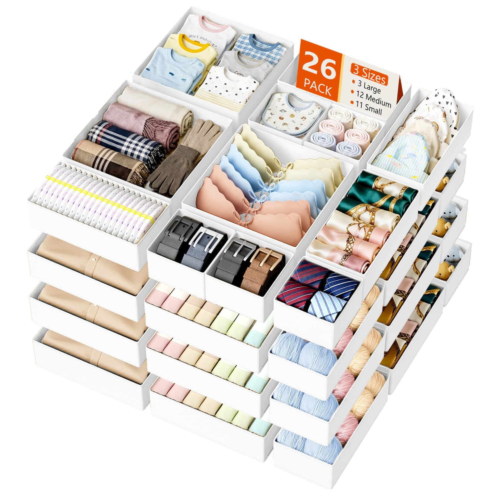 DIMJ Drawer Organizer Clothes Storage - 18 Pack Baby Dresser Organizer for Nursery, Foldable Closet Drawer Organizer Bins for Bedroom Organization, Fabric Storage Dividers for Socks, Underwears, Bras