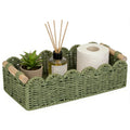 Upgraded Paper Rope Scalloped Edge Toilet Paper Storage Basket, Small Living Room, Bedroom Decor Baskets for Over Toilet Storage Shelf, End Table, Shelves and More, with 2 Wooden Handle (Neutral)