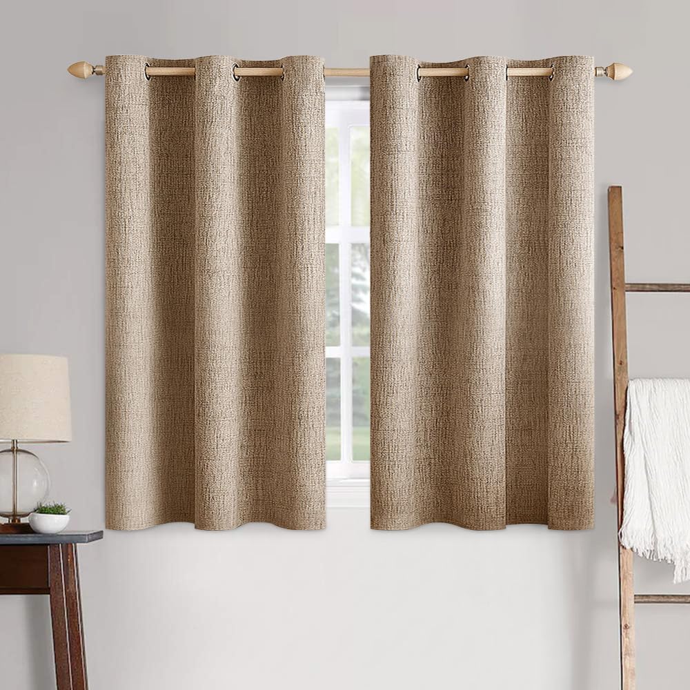MIULEE 100% Blackout Linen Textured Curtains for Bedroom Solid Thermal Insulated Natural Beige Grommet Room Darkening Curtains & Drapes Luxury Decor for Living Room Nursery 52 x 84 Inch (2 Panels)