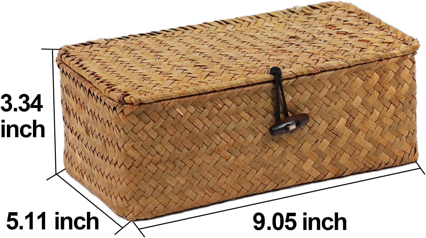Wicker Storage Basket with Lid, Natural Seagrass Storage Baskets for Organizing, Rectangular Woven Basket for Storage, Decorative Boxes Bins with Lids Home Organizer Decor