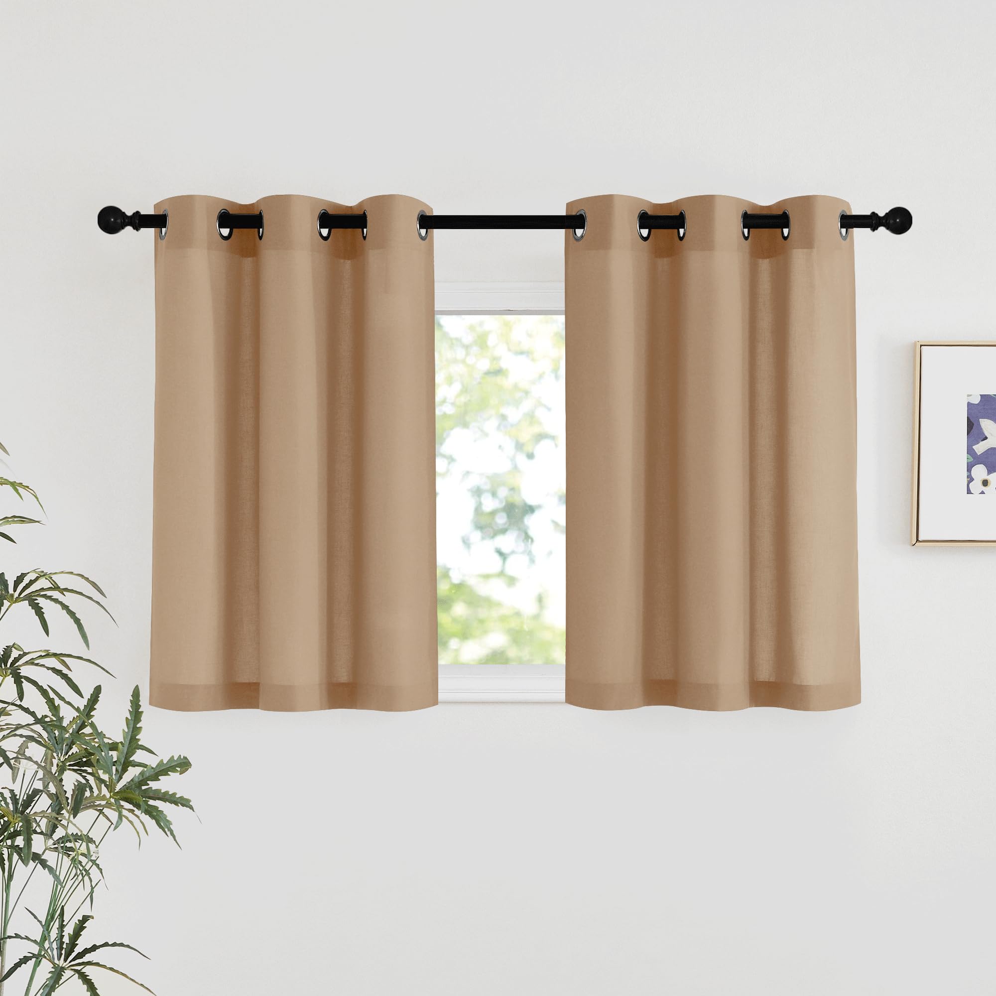 NICETOWN Natural Linen Curtains 84 inch Long 2 Panels Set, Grommet Top Thick Linen Burlap Semi Sheer Vertical Drapes Privacy Assured with Light Filtering for Bedroom/Living Room, W55 x L84