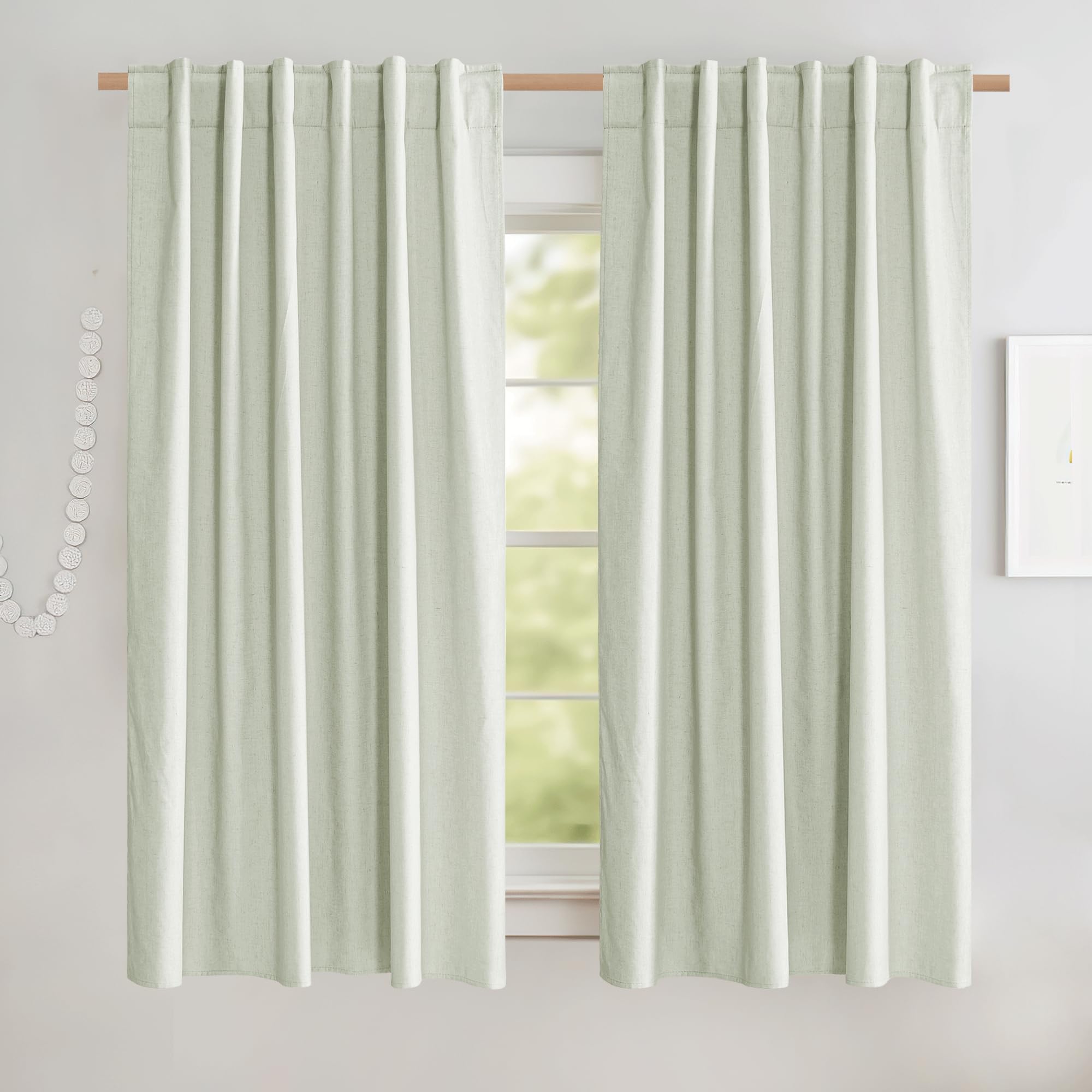 NICETOWN 100% Blackout Linen Curtains 90" Long for Bedroom, Thermal Insulated Living Room Curtains with Liner, Farmhouse Style Linen Blend Window Draperies for Dining Room (2 Panels, 52" W, Natural)