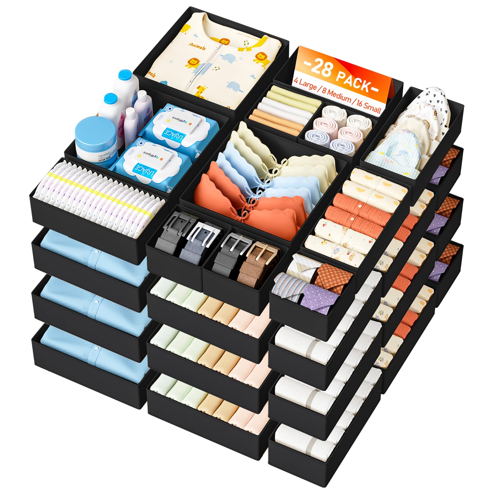 DIMJ Drawer Organizer Clothes Storage - 18 Pack Baby Dresser Organizer for Nursery, Foldable Closet Drawer Organizer Bins for Bedroom Organization, Fabric Storage Dividers for Socks, Underwears, Bras