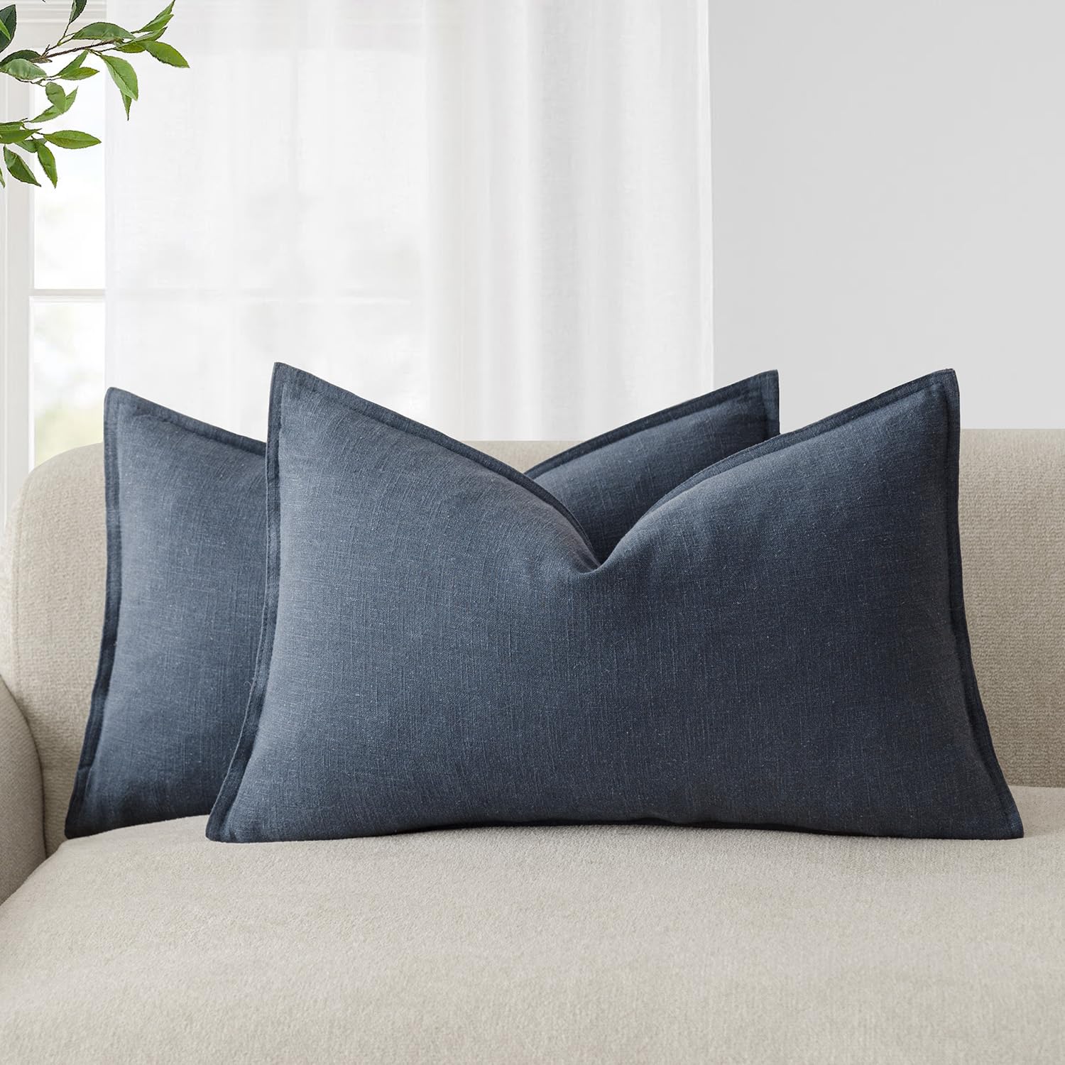 Foindtower Pack of 2, Decorative Linen Soild Throw Pillow Covers Soft Accent Cushion Case Boho Farmhouse Neutral Pillowcase for Couch Sofa Bedroom Living Room Home Decor 20 x 20 Inch Natural Beige