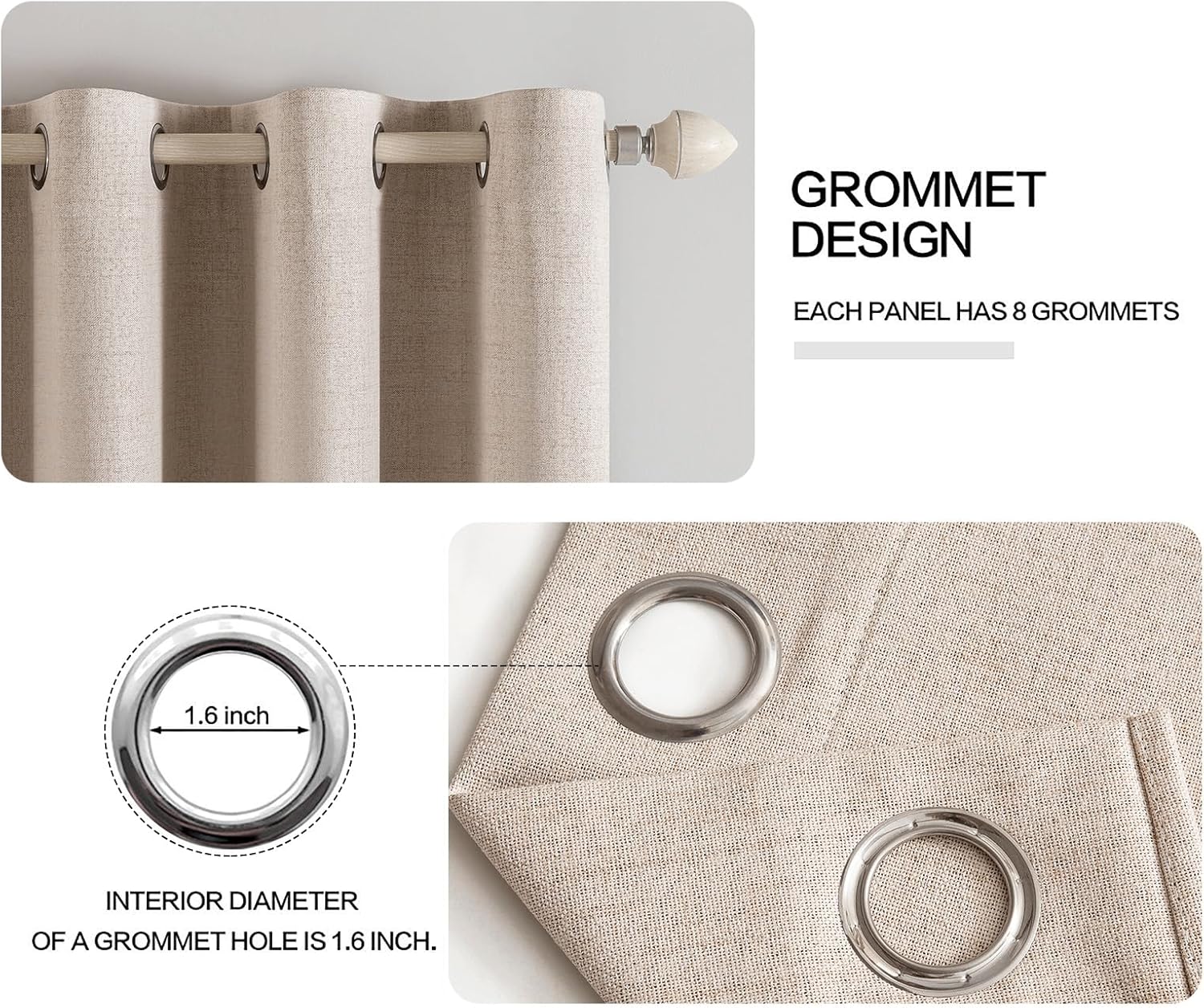 MIULEE 100% Blackout Linen Textured Curtains for Bedroom Solid Thermal Insulated Natural Beige Grommet Room Darkening Curtains & Drapes Luxury Decor for Living Room Nursery 52 x 84 Inch (2 Panels)