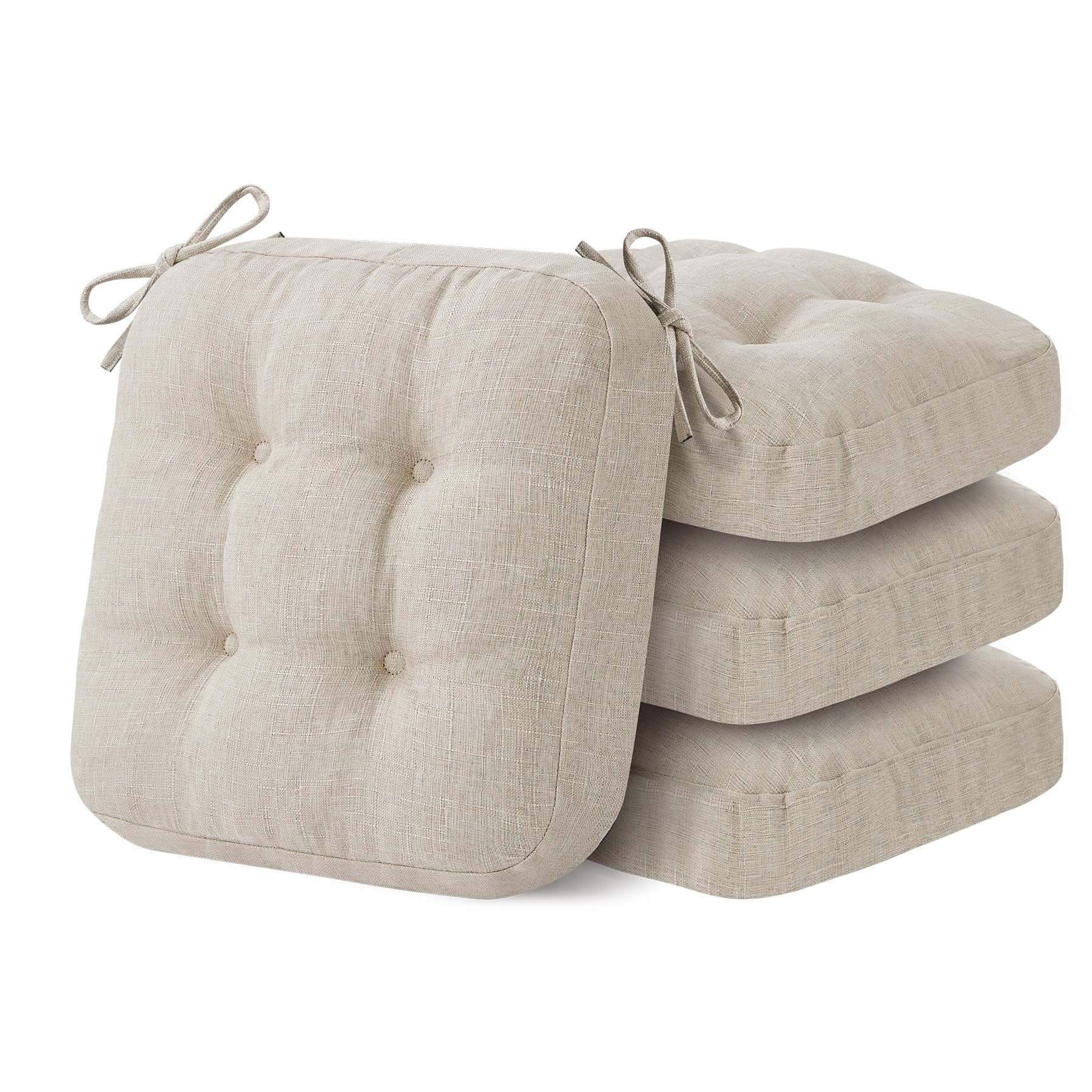 IASEAHK Chair Cushions for Dining Chairs, Dining Chair Cushions, Tufted Indoor Chair Pads with Ties & Non Slip Backing, Seat Cushions for Kitchen Chairs 16.5” x 16.5” x 3.5”, Set of 2, Beige