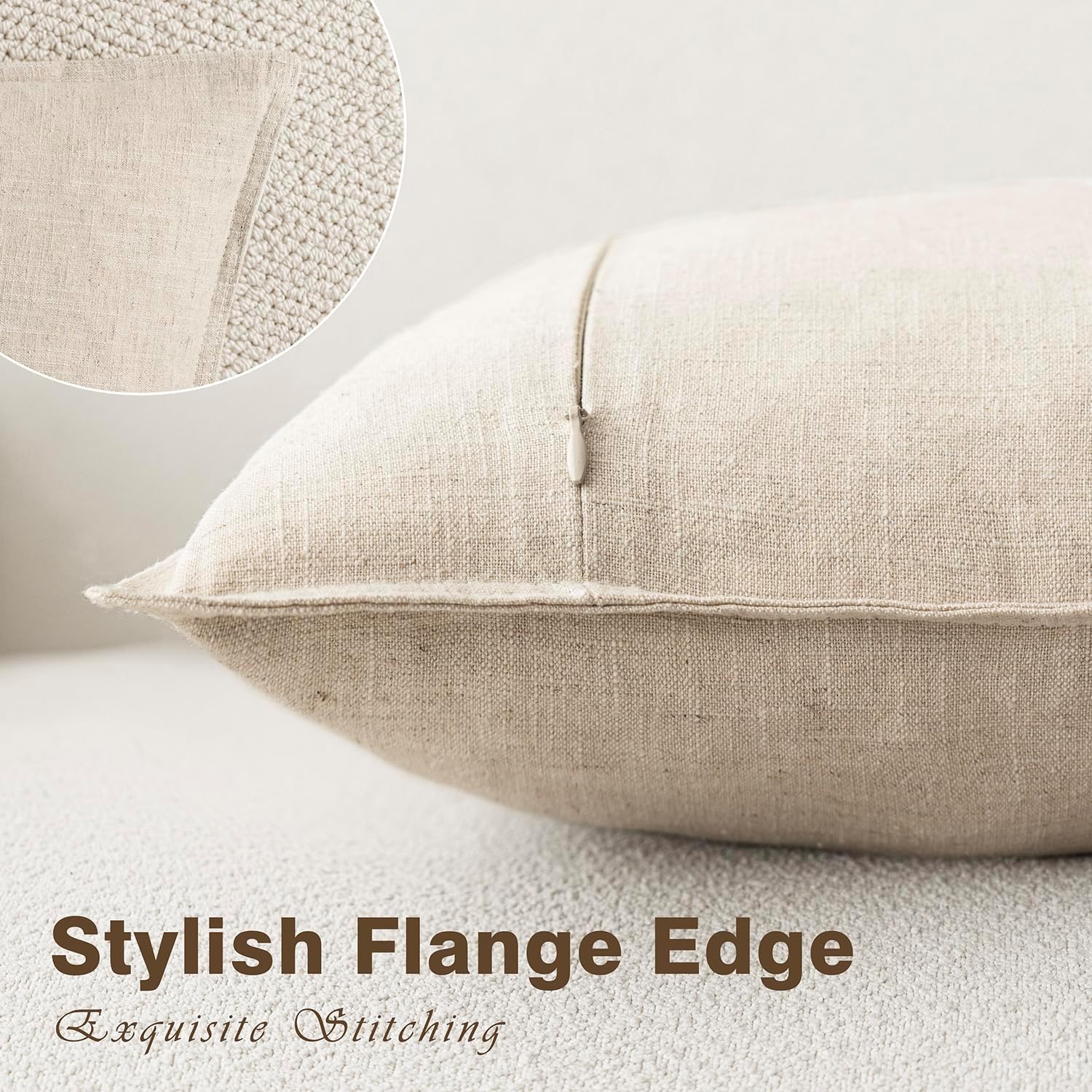 Foindtower Pack of 2, Decorative Linen Soild Throw Pillow Covers Soft Accent Cushion Case Boho Farmhouse Neutral Pillowcase for Couch Sofa Bedroom Living Room Home Decor 18 x 18 Inch Natural Beige