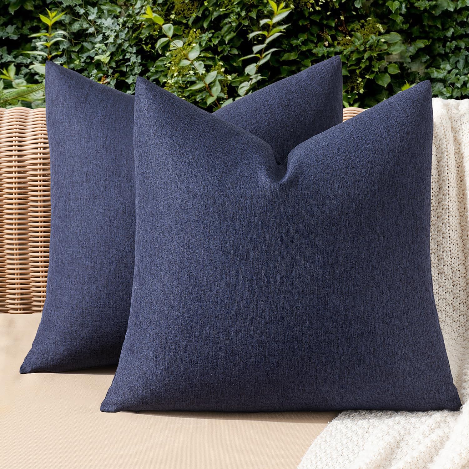 MIULEE Pack of 2 Decorative Outdoor Solid Waterproof Throw Pillow Covers Faux Linen Garden Farmhouse Cushion Cases for Patio Tent Balcony Couch Sofa 18x18 Inch Beige