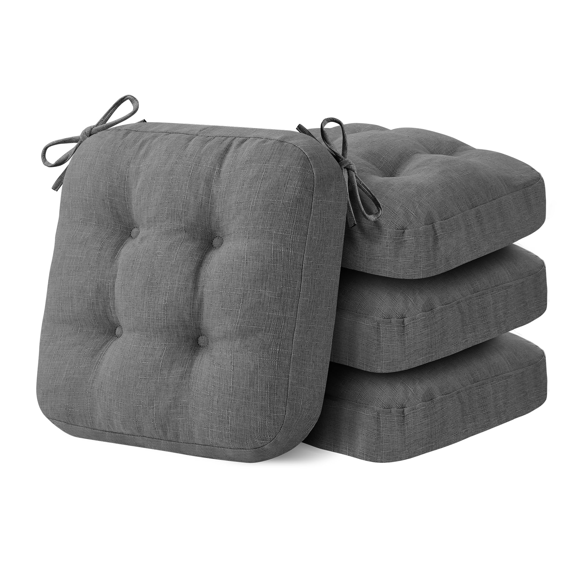 IASEAHK Chair Cushions for Dining Chairs, Dining Chair Cushions, Tufted Indoor Chair Pads with Ties & Non Slip Backing, Seat Cushions for Kitchen Chairs 16.5” x 16.5” x 3.5”, Set of 2, Beige