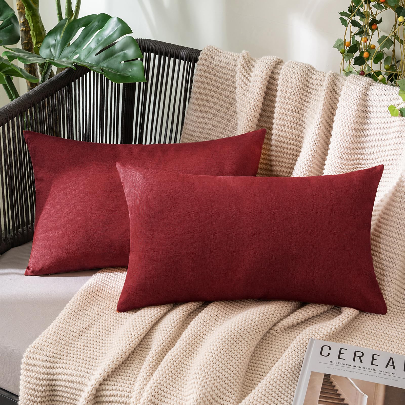 MIULEE Pack of 2 Decorative Outdoor Solid Waterproof Throw Pillow Covers Faux Linen Garden Farmhouse Cushion Cases for Patio Tent Balcony Couch Sofa 18x18 Inch Beige