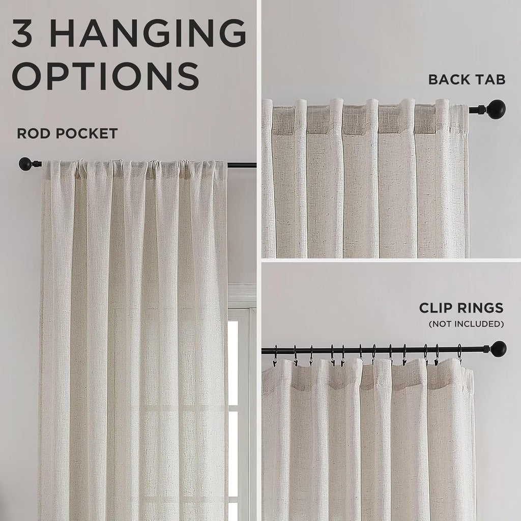 CUCRAF Natural Off White Linen Non See Through Semi Sheer Privacy Curtains 84 Inches, Light Filtering Curtain for Bedroom Living Room, 2 Panels Set Rod Pocket & Back Tab Window Drapes (52 x 84 Inch)