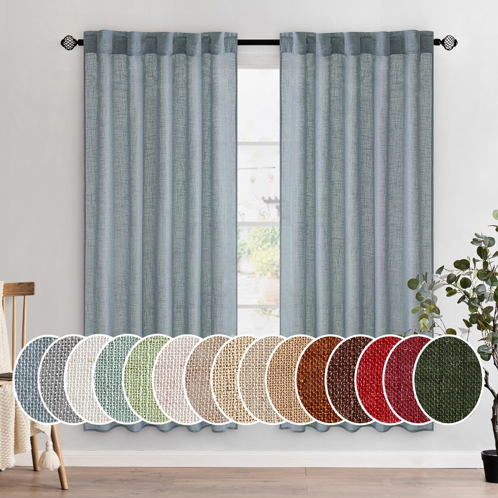 MIULEE Natural White Linen Curtains 84 Inch Long for Bedroom Living Room, Soft Thick Linen Textured Window Drapes Semi Sheer Light Filtering Rod Pocket Back Tab Neutral Farmhouse Cream Ivory 2 Panels