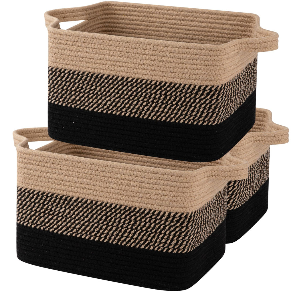 OIAHOMY Storage Basket, Woven Baskets for Storage, Cotton Rope Basket for toys,Towel Baskets for Bathroom - Pack of 3, Gradient Yellow