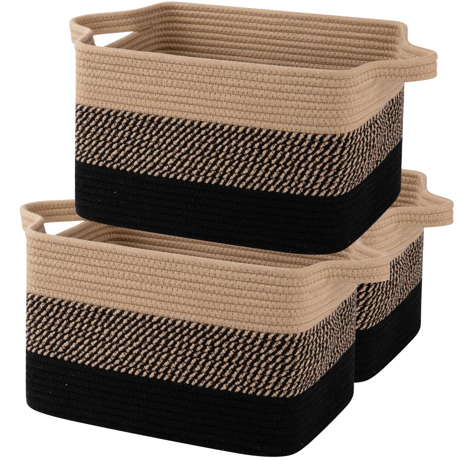 OIAHOMY Storage Basket, Woven Baskets for Storage, Cotton Rope Basket for toys,Towel Baskets for Bathroom - Pack of 3, Gradient Yellow