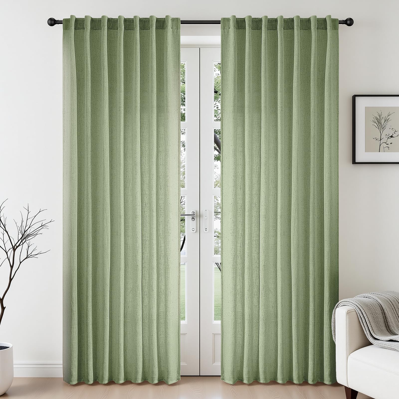 CUCRAF Natural Off White Linen Non See Through Semi Sheer Privacy Curtains 84 Inches, Light Filtering Curtain for Bedroom Living Room, 2 Panels Set Rod Pocket & Back Tab Window Drapes (52 x 84 Inch)