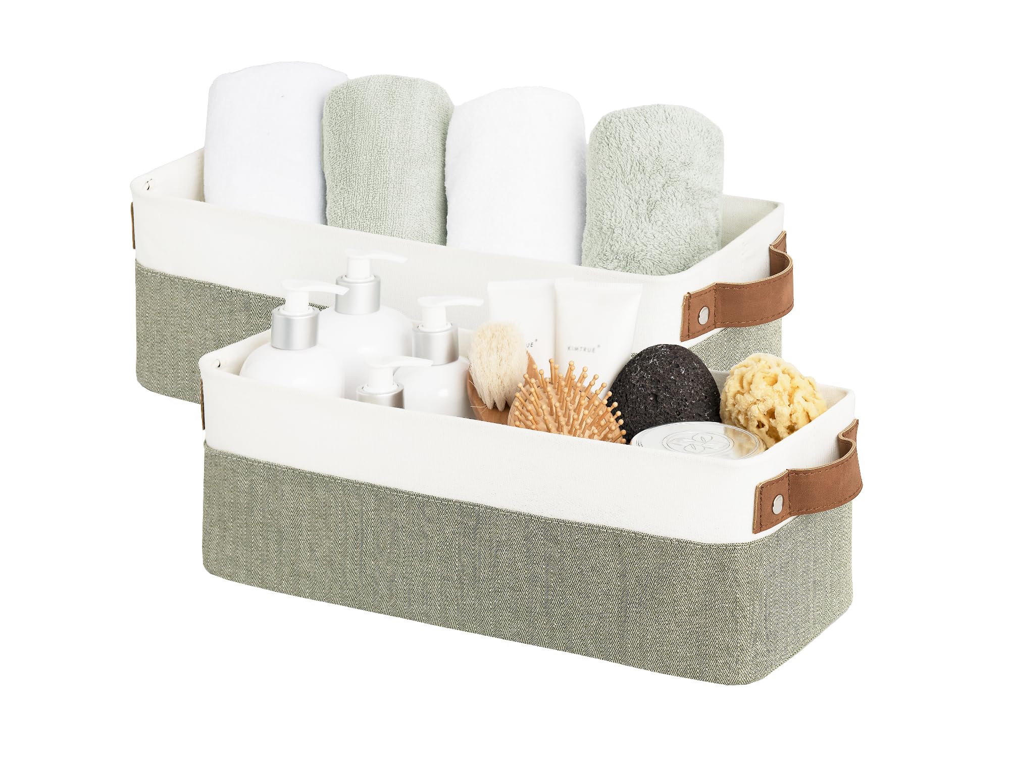 StorageWorks Narrow Storage Bins, Small Basket for Closet and Shelves, Fabric Organizer with Handles, Toilet Paper Storage, Khaki and Beige Stripes, 2-Pack