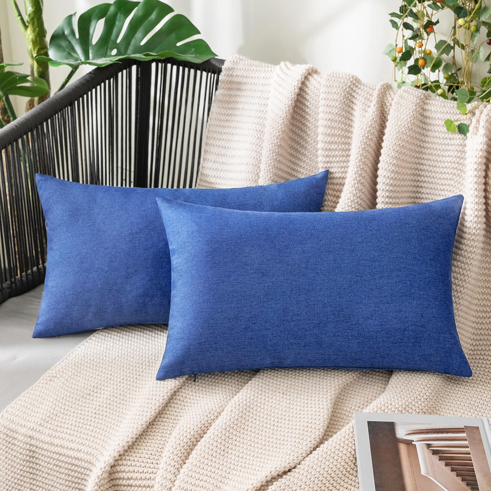 MIULEE Pack of 2 Decorative Outdoor Solid Waterproof Throw Pillow Covers Faux Linen Garden Farmhouse Cushion Cases for Patio Tent Balcony Couch Sofa 18x18 Inch Beige
