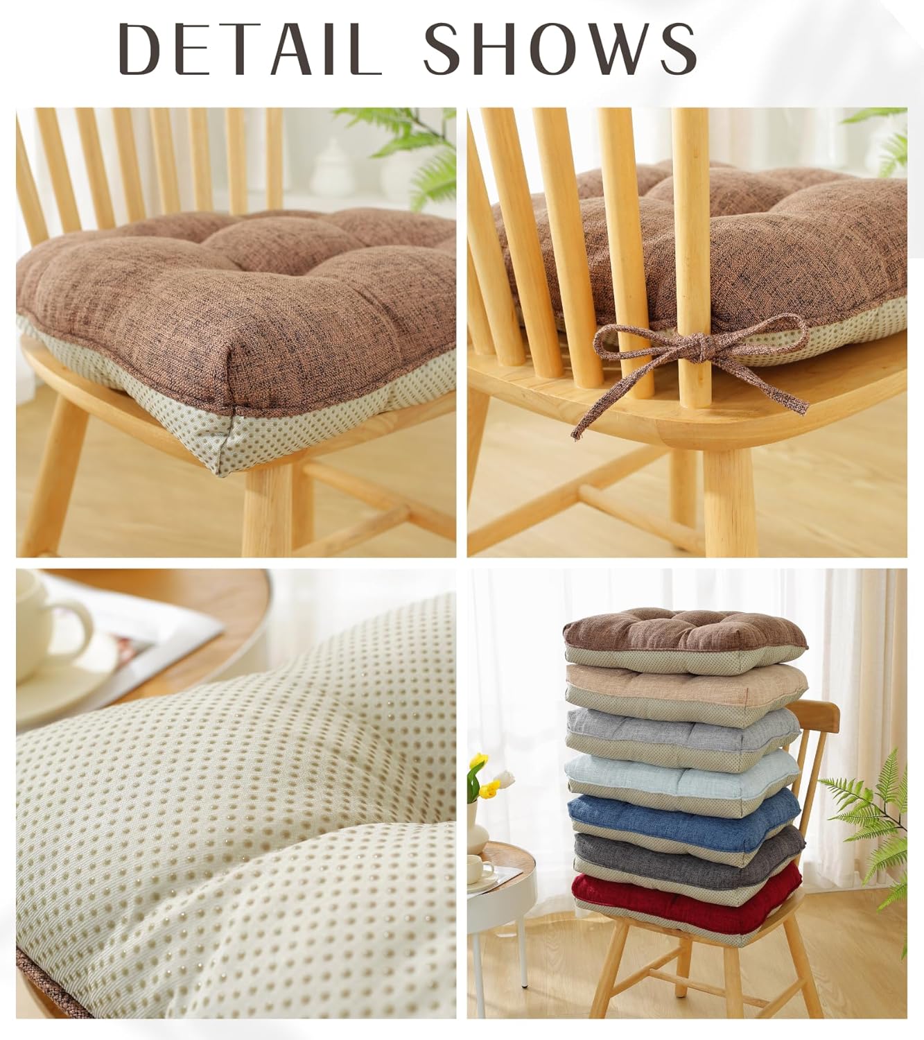 Cotton Linen Soft Comfort Chair Cushion 18"x17"x2" Tufted Chair Pads with Ties Non-Slip Seat Cushions for Indoor Dining Room Kitchen and Office Chairs (Khaki,18"x17")