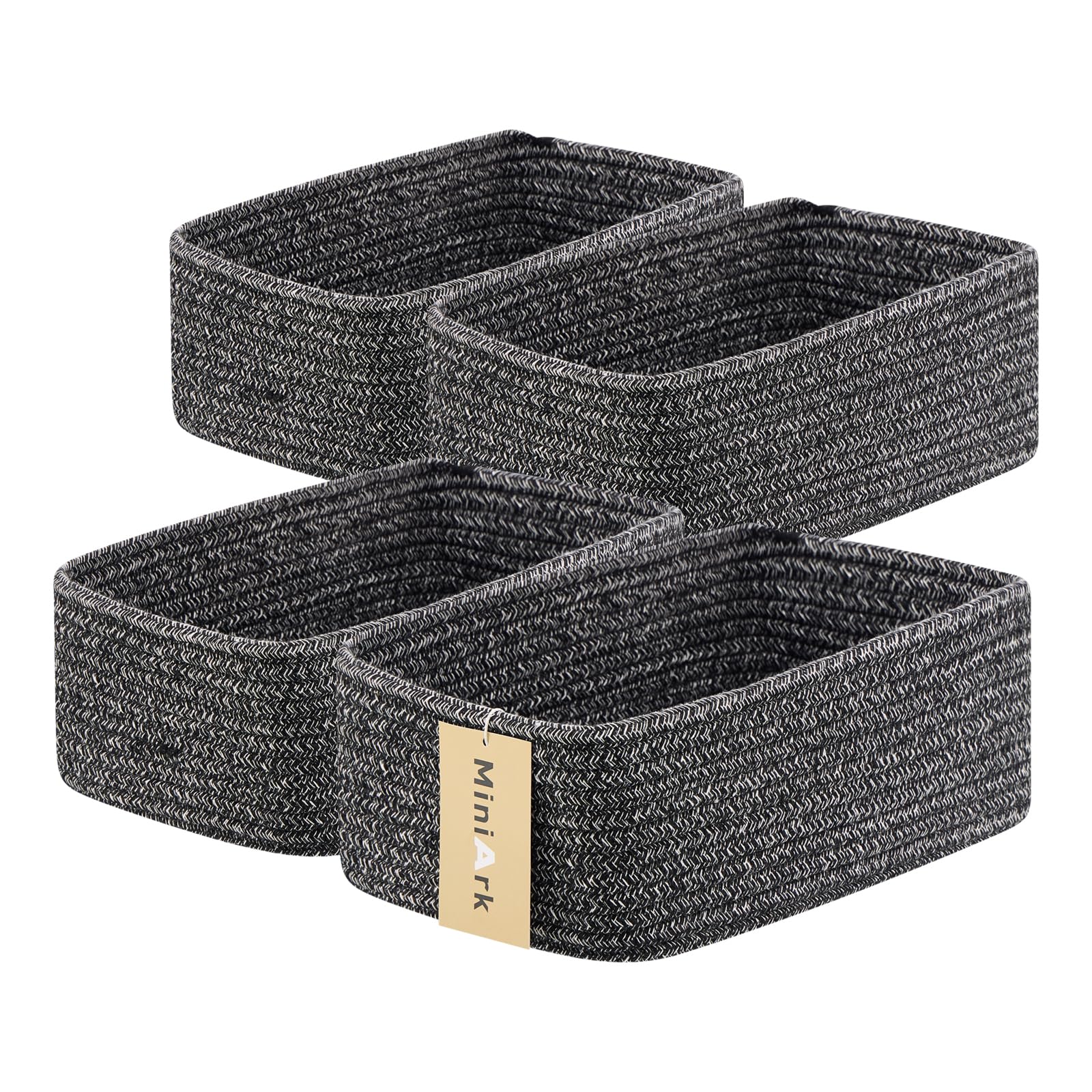 MiniArk Small Storage Baskets for Organizing | Closet Organizer Bins | Shelf Toy Basket | Woven Rope Baskets | Cube Decorative Box | Shallow Basket | L11.5xW7.5xH4.7| Brown