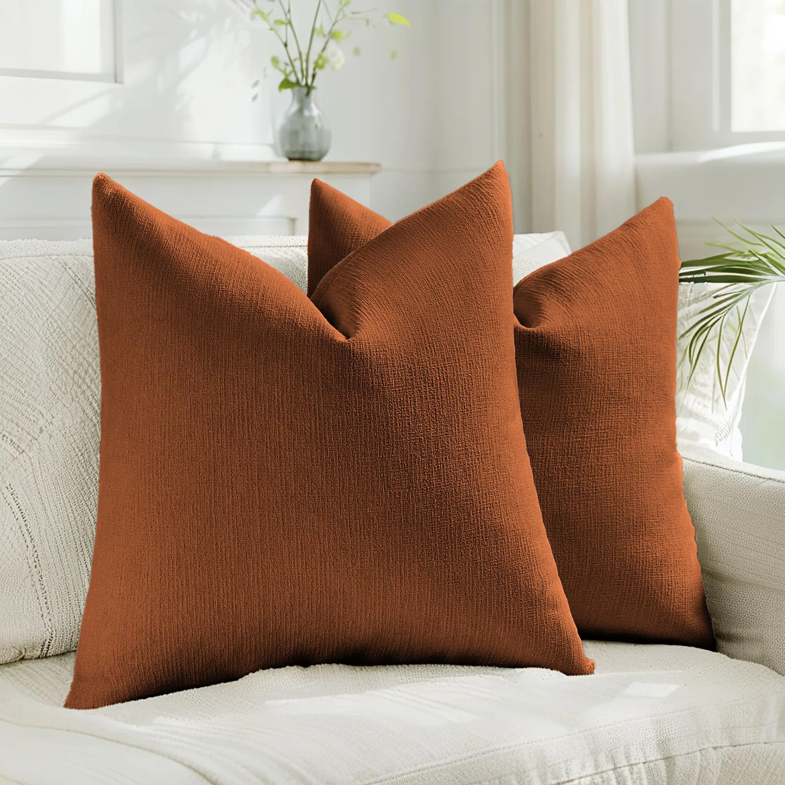 HAUSSY Pack of 2 Linen Pillow Covers 18x18 Inch, Decorative Throw Pillows Soft Boho Neutral Cushion Covers Home Decor Modern Soild Pillow Cases for Couch Living Room Sofa Bed, Coffee (Covers Only)