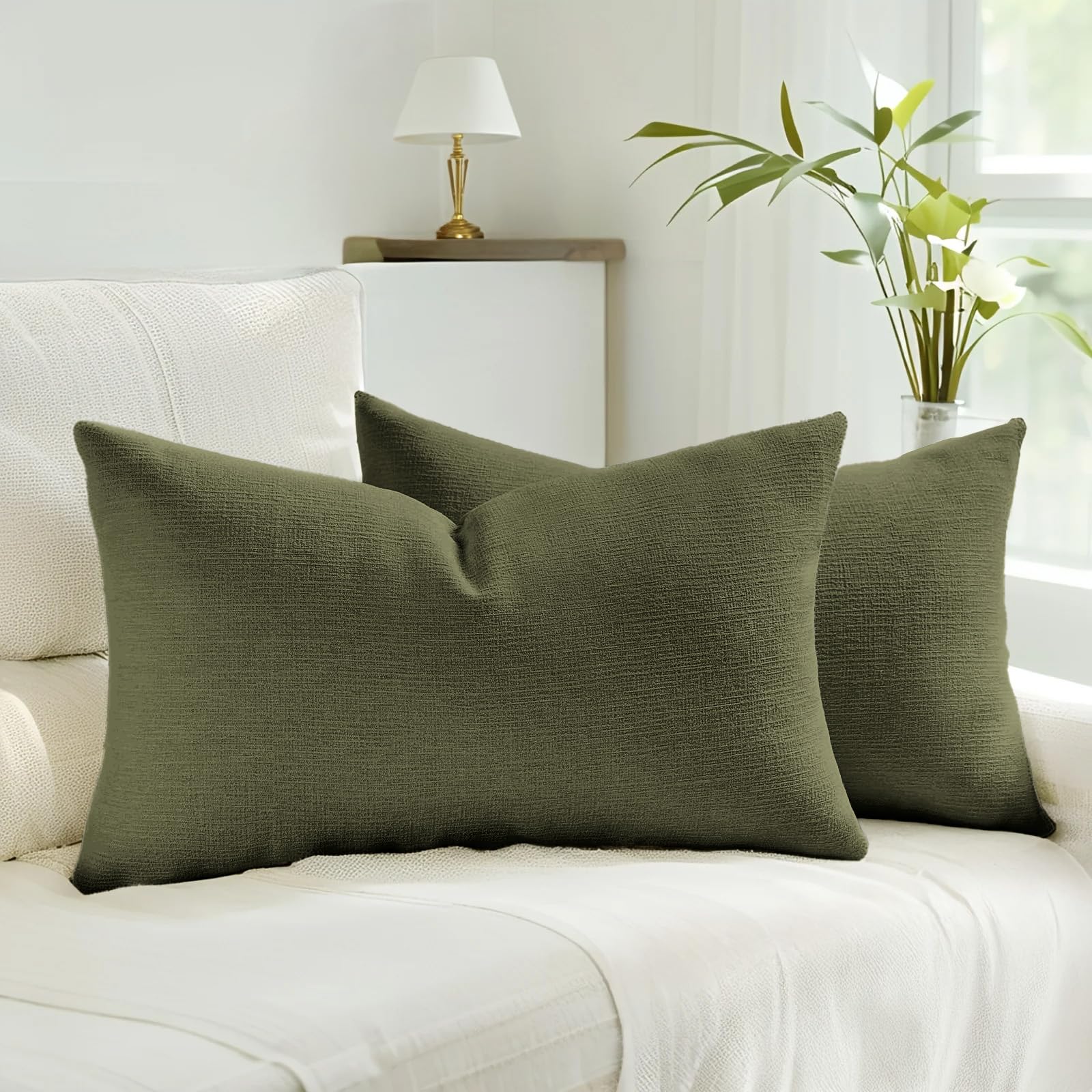 HAUSSY Pack of 2 Linen Pillow Covers 18x18 Inch, Decorative Throw Pillows Soft Boho Neutral Cushion Covers Home Decor Modern Soild Pillow Cases for Couch Living Room Sofa Bed, Coffee (Covers Only)