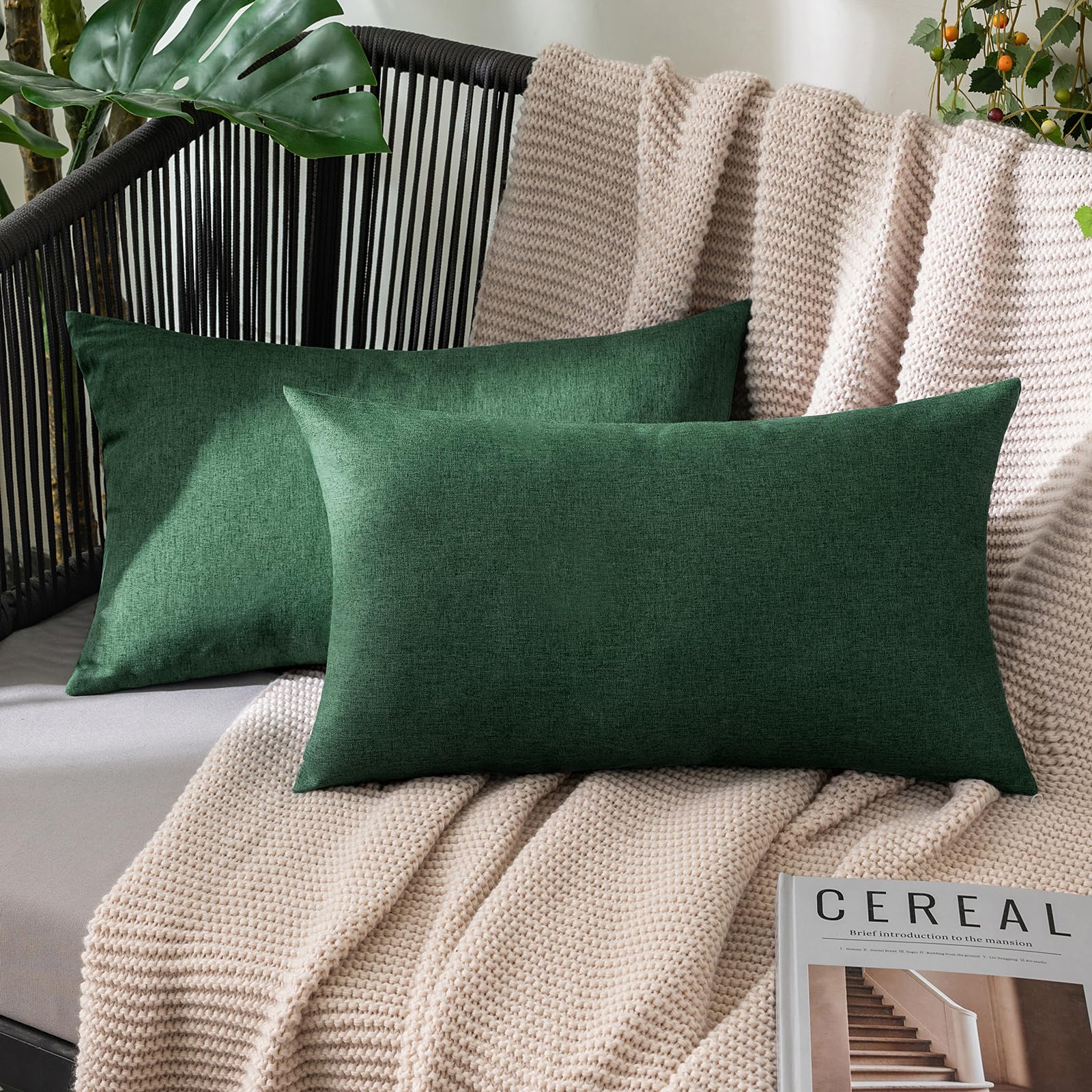 MIULEE Pack of 2 Decorative Outdoor Solid Waterproof Throw Pillow Covers Faux Linen Garden Farmhouse Cushion Cases for Patio Tent Balcony Couch Sofa 18x18 Inch Beige