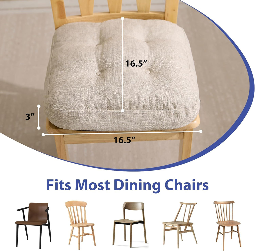 IASEAHK Chair Cushions for Dining Chairs, Dining Chair Cushions, Tufted Indoor Chair Pads with Ties & Non Slip Backing, Seat Cushions for Kitchen Chairs 16.5” x 16.5” x 3.5”, Set of 2, Beige