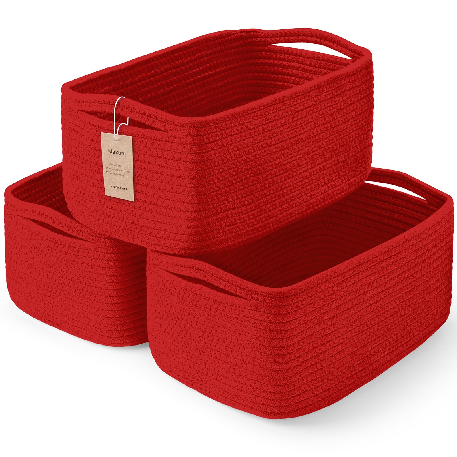 3-Pack Small Storage Baskets for Organizing | Woven Shelf Toy Basket | Rope Baskets for Gifts Empty | Closet Organizer Bins with Handles | Cube Decorative Box | 11.8×7.8×5.1” | Mixed brown