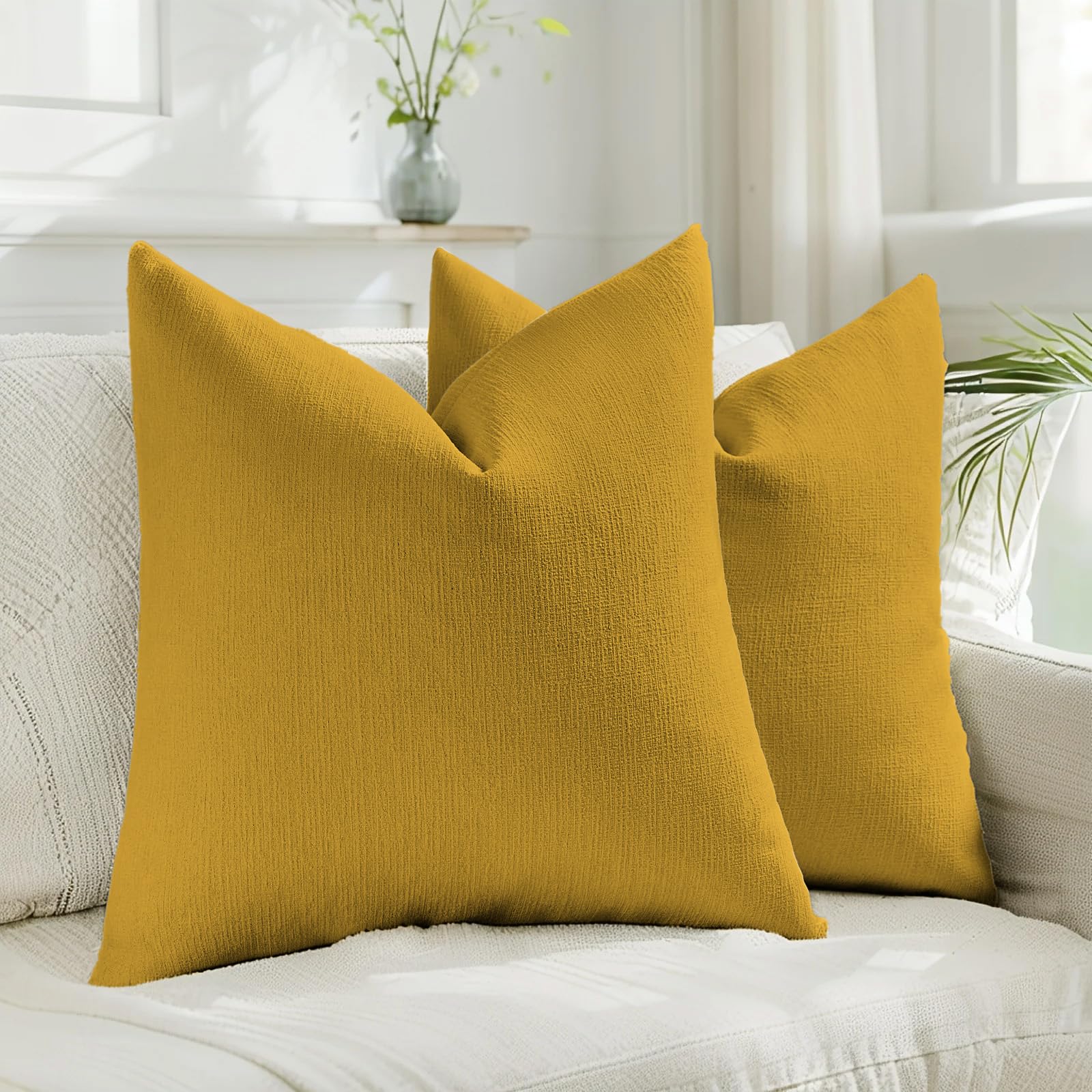 HAUSSY Pack of 2 Linen Pillow Covers 18x18 Inch, Decorative Throw Pillows Soft Boho Neutral Cushion Covers Home Decor Modern Soild Pillow Cases for Couch Living Room Sofa Bed, Coffee (Covers Only)