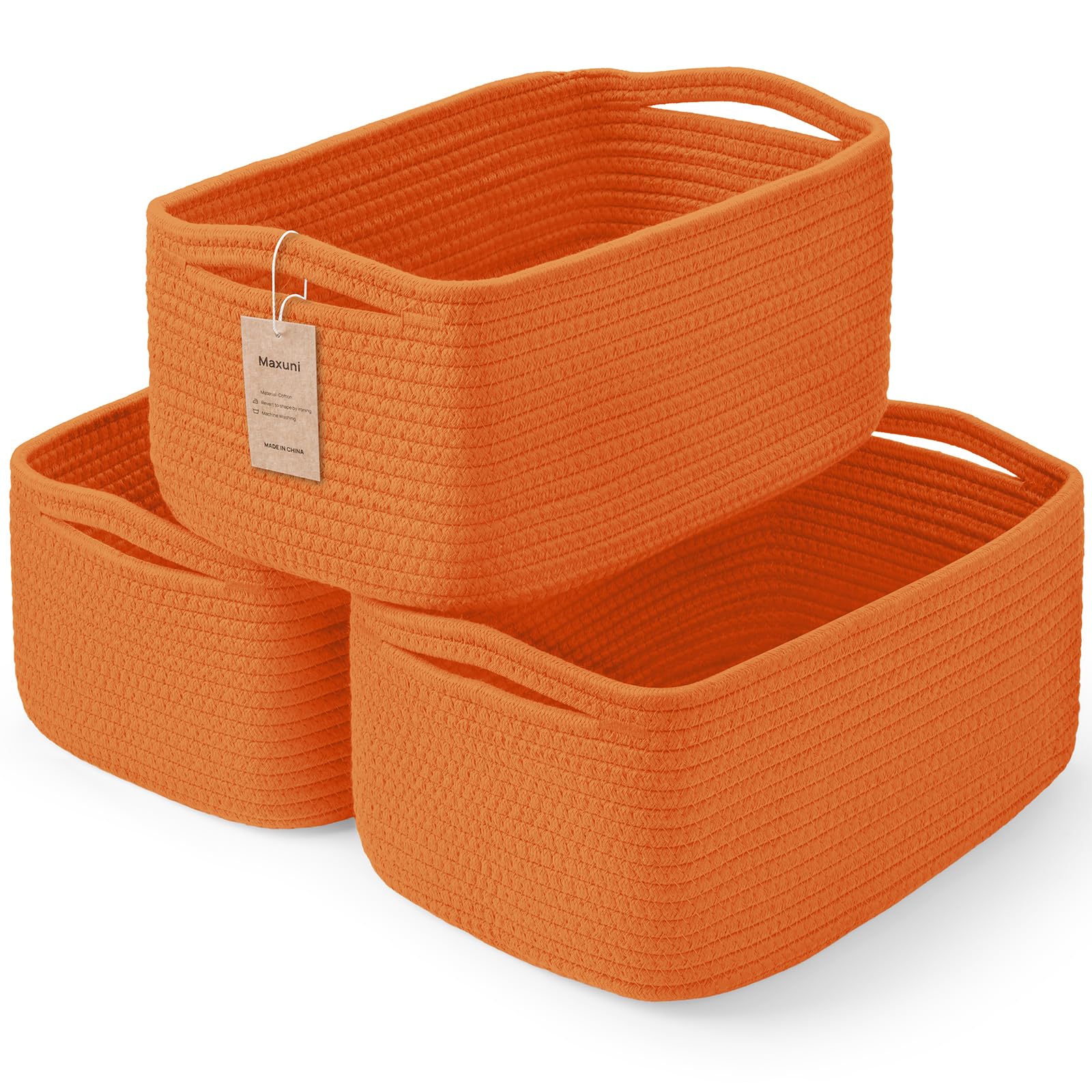 3-Pack Small Storage Baskets for Organizing | Woven Shelf Toy Basket | Rope Baskets for Gifts Empty | Closet Organizer Bins with Handles | Cube Decorative Box | 11.8×7.8×5.1” | Mixed brown